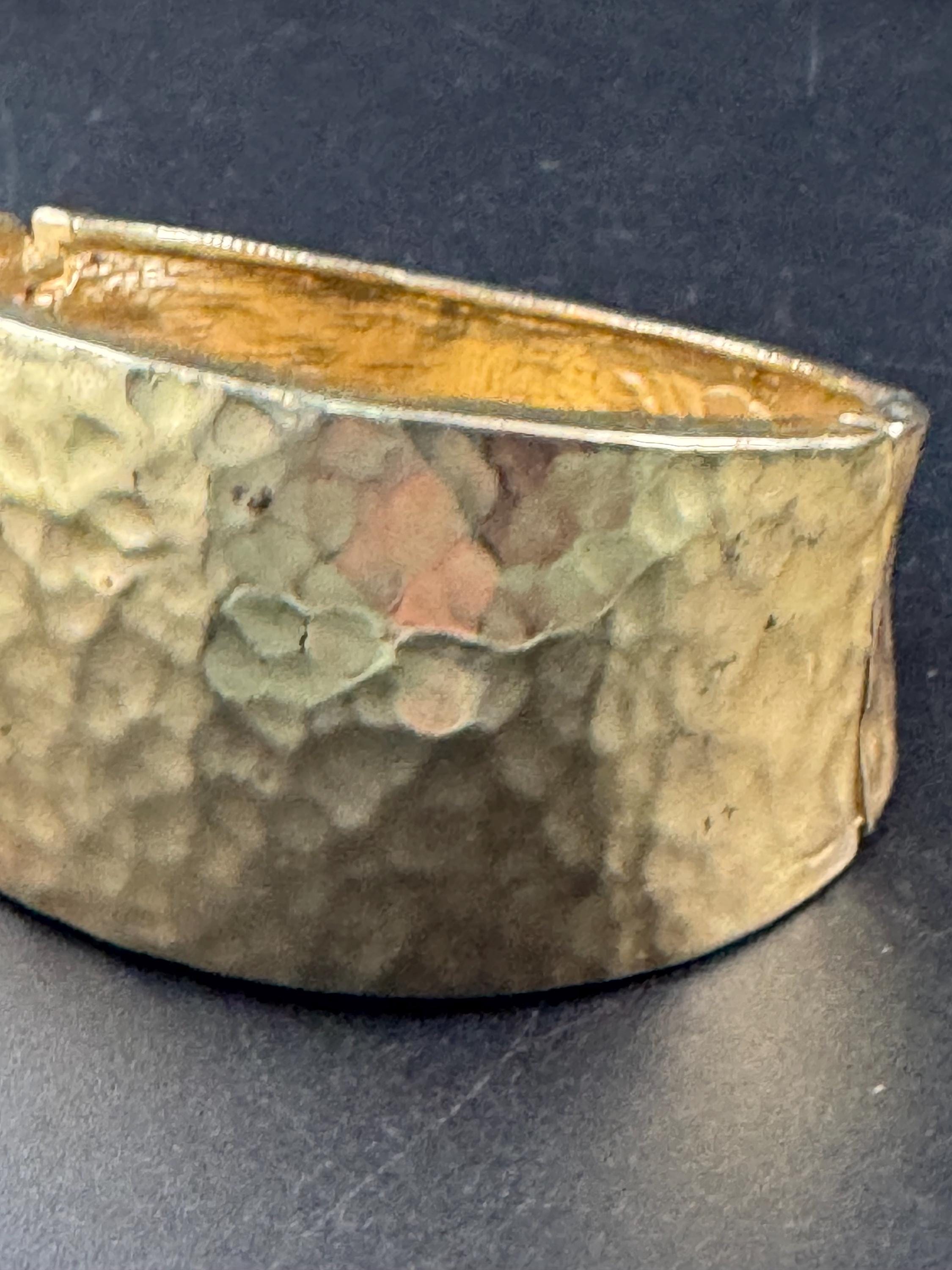 Matt gold clamper bangle bracelet, retro planished finish