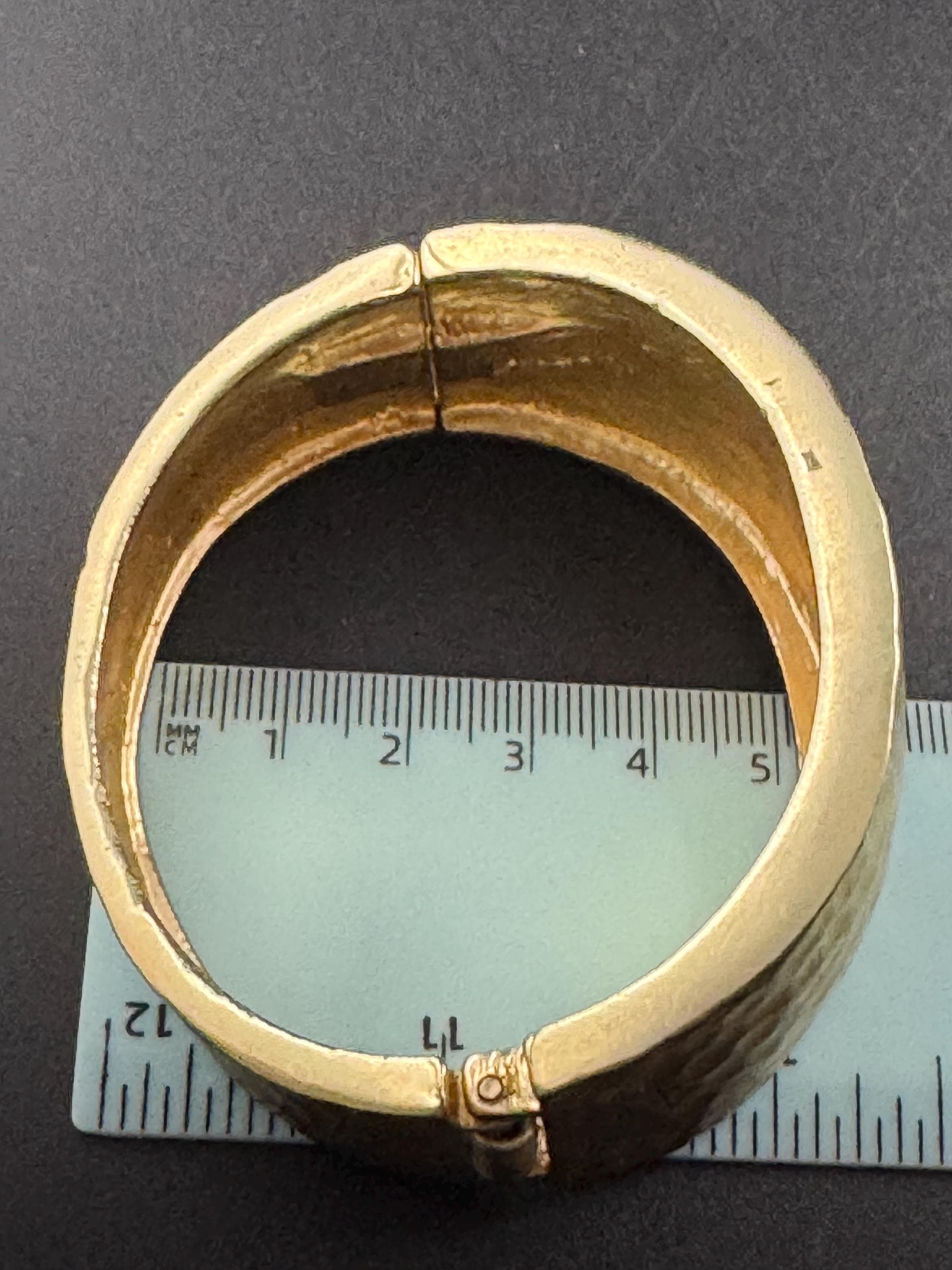 Matt gold clamper bangle bracelet, retro planished finish