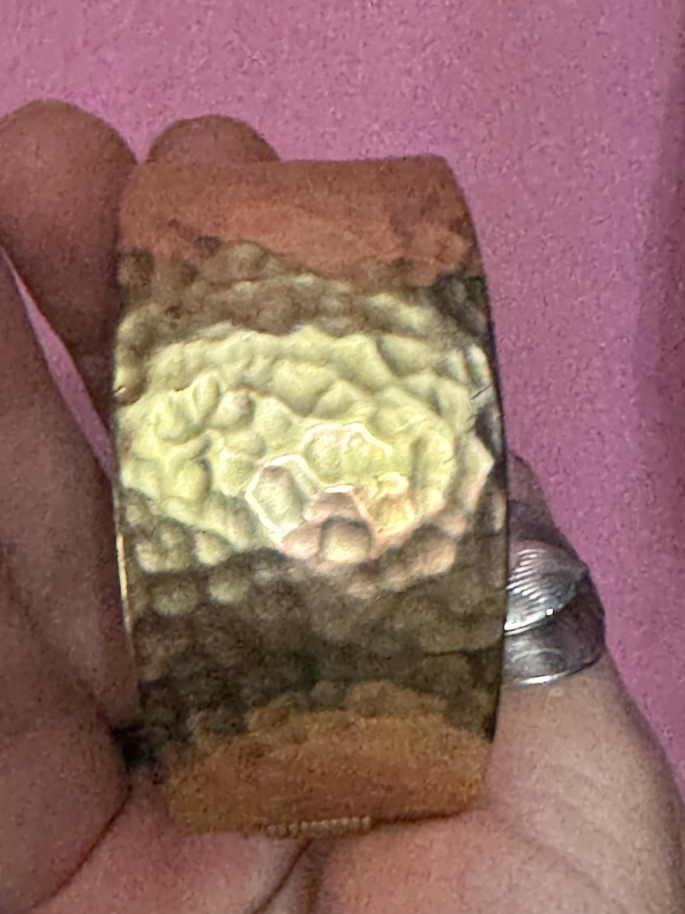 Matt gold clamper bangle bracelet, retro planished finish