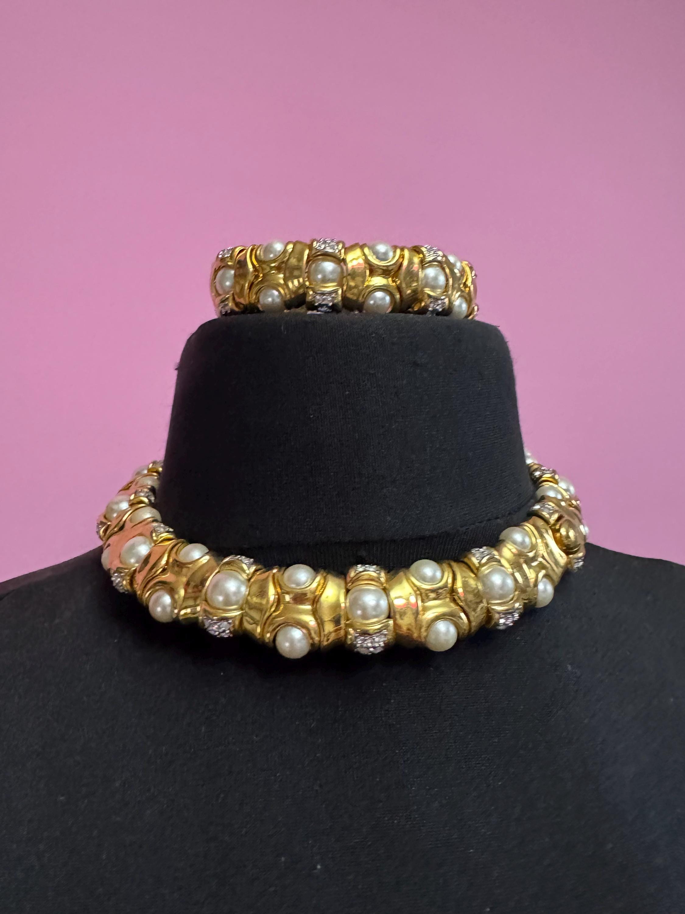 Cabouchon “legacy set” pearl jewellery set, choker and bracelet 90s