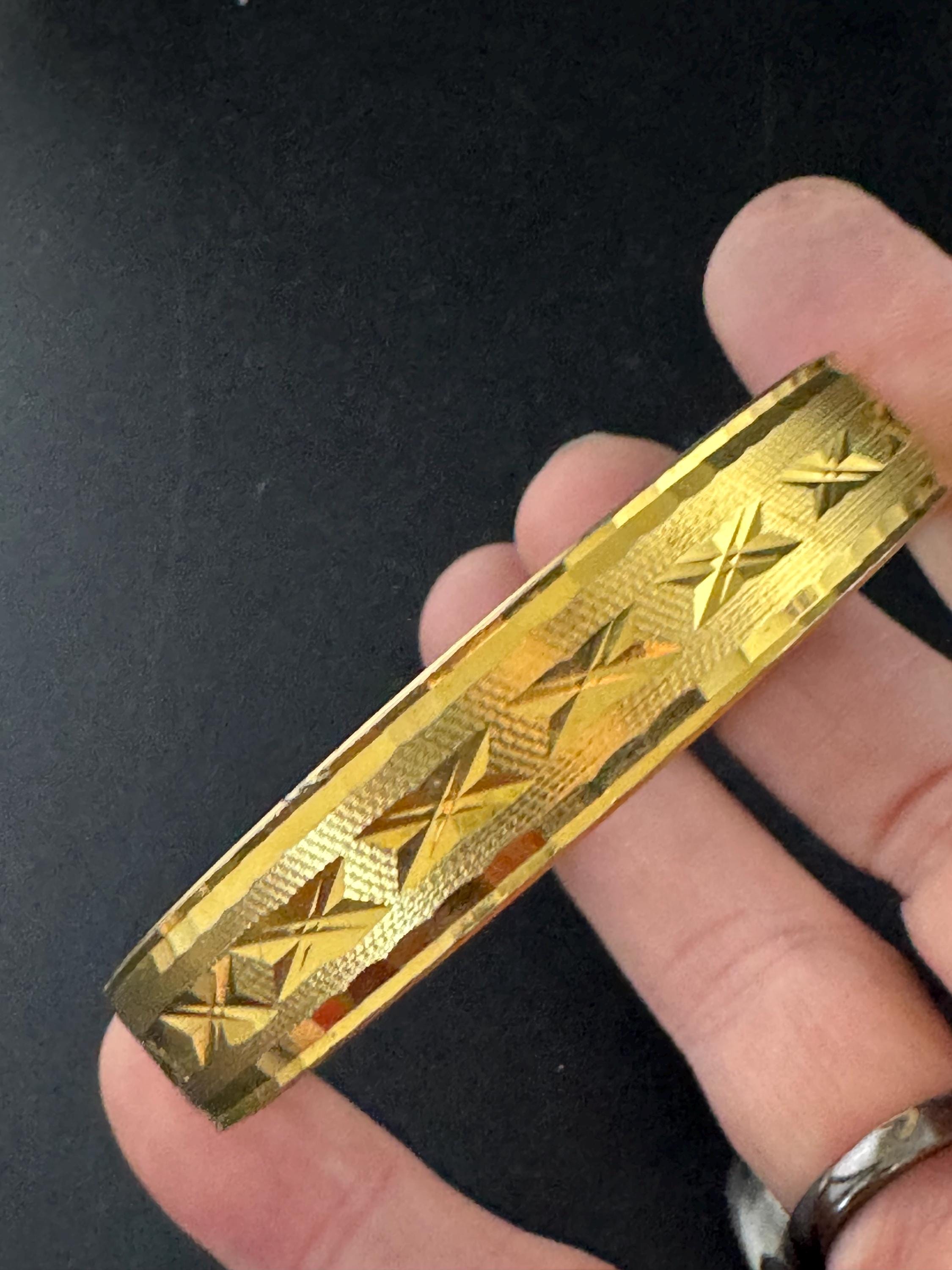 18K RGP Vintage Stamped Hinged etched Bangle, 1970s