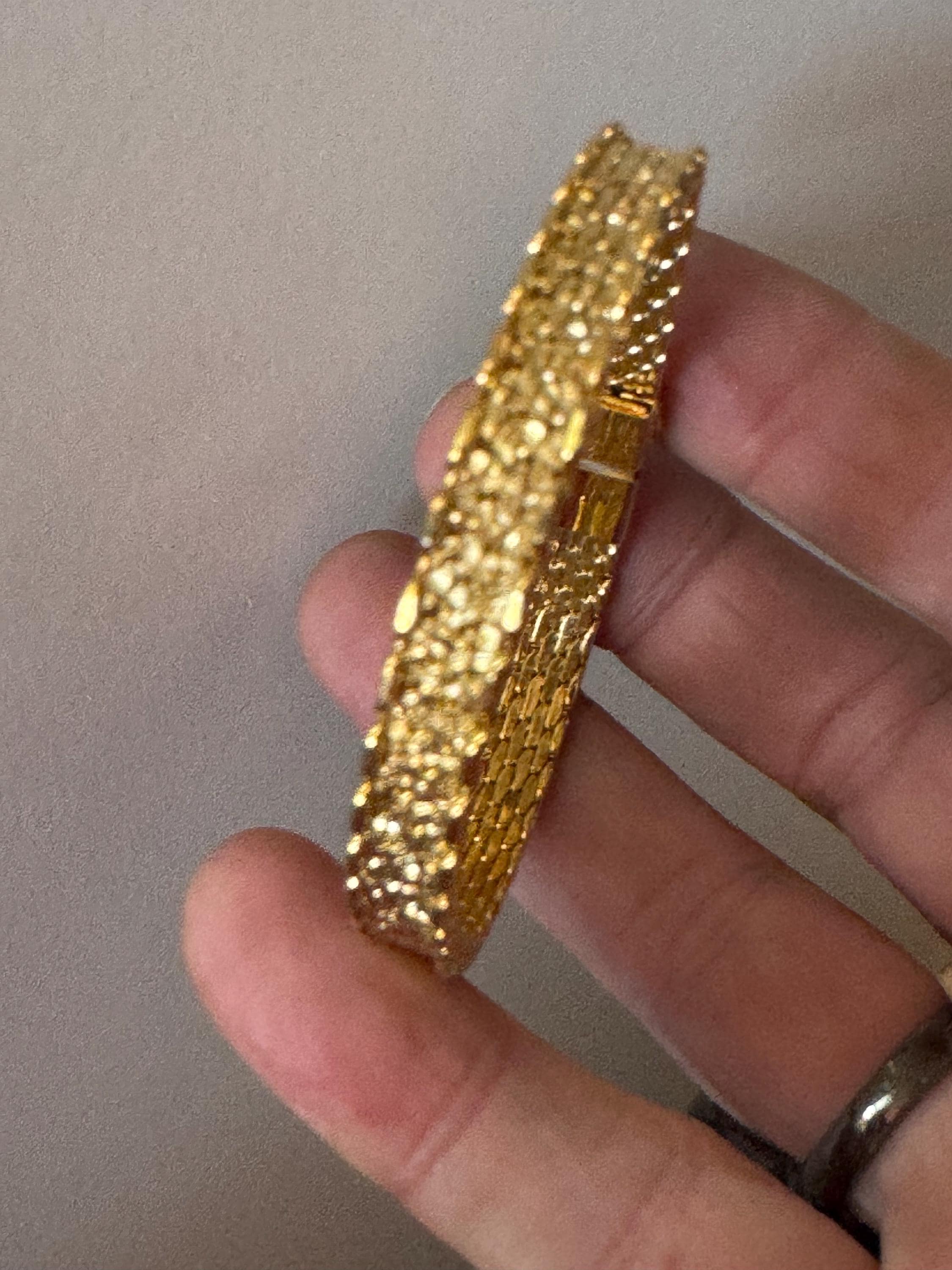 Vintage slim flat mesh bangle bracelet , gold plated modernist