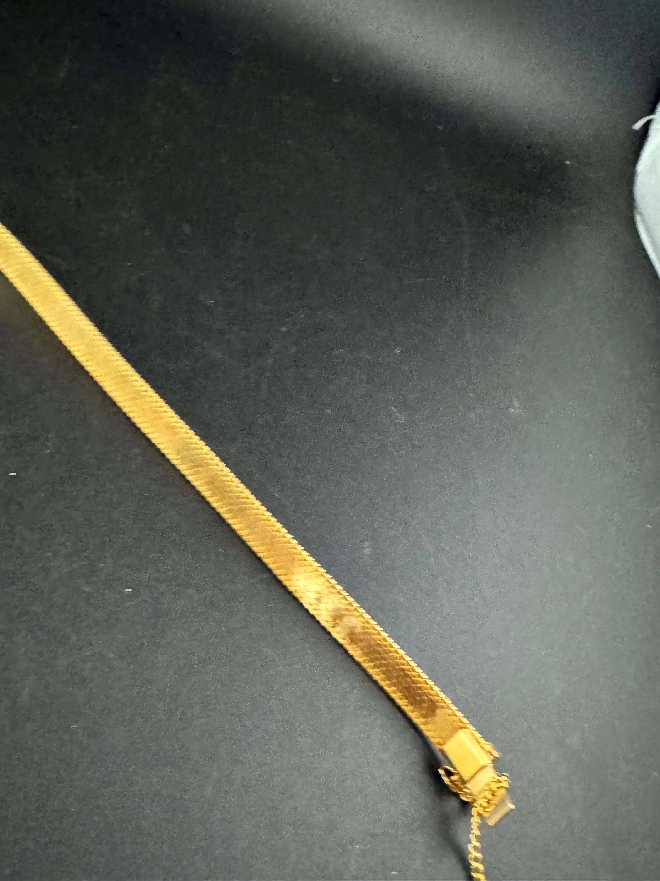 Vintage slim flat mesh bangle bracelet , gold plated with safety chain