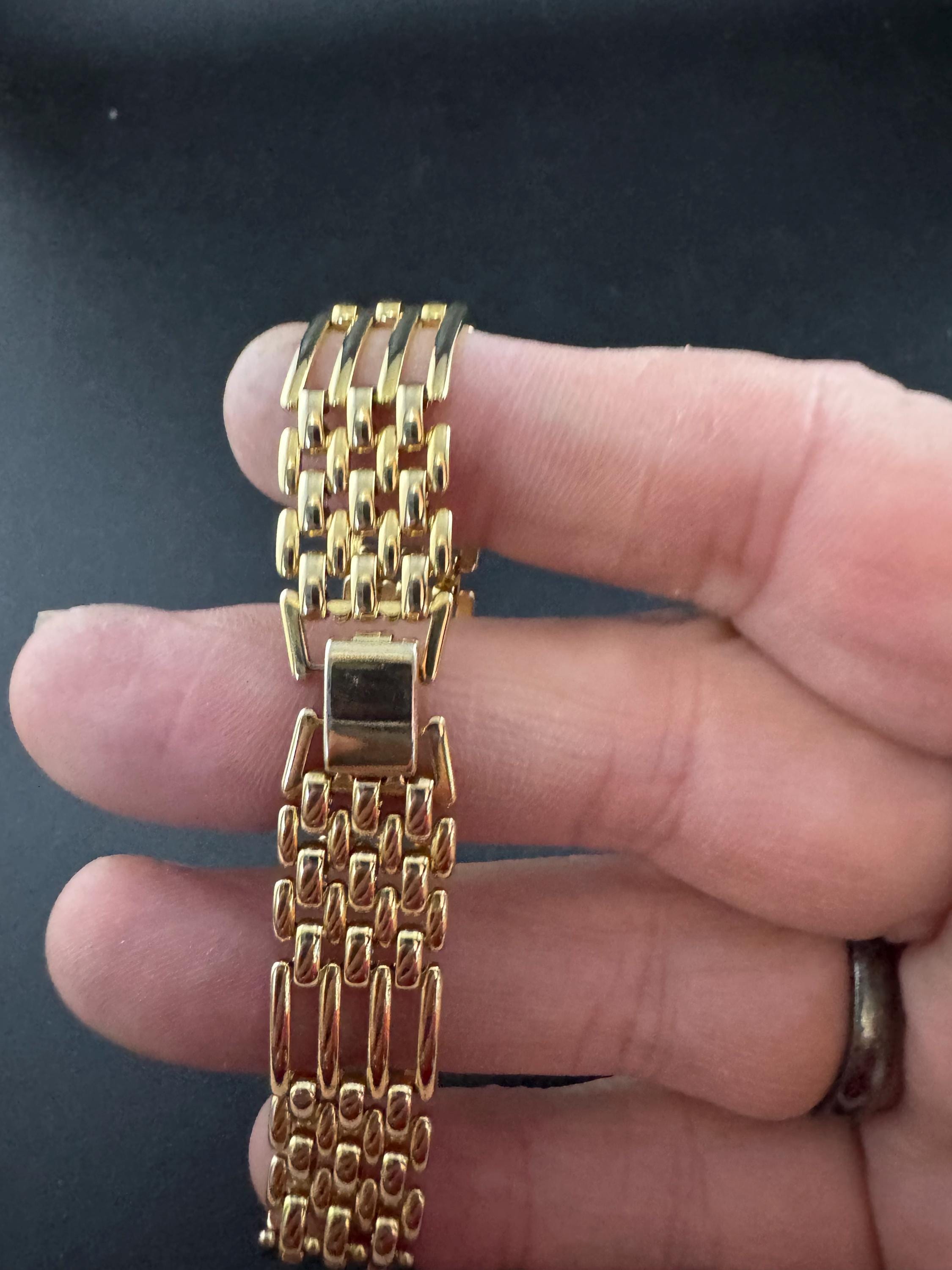 Vintage 1980s Gold Tone Panther Link brick Bracelet, 18.5cm