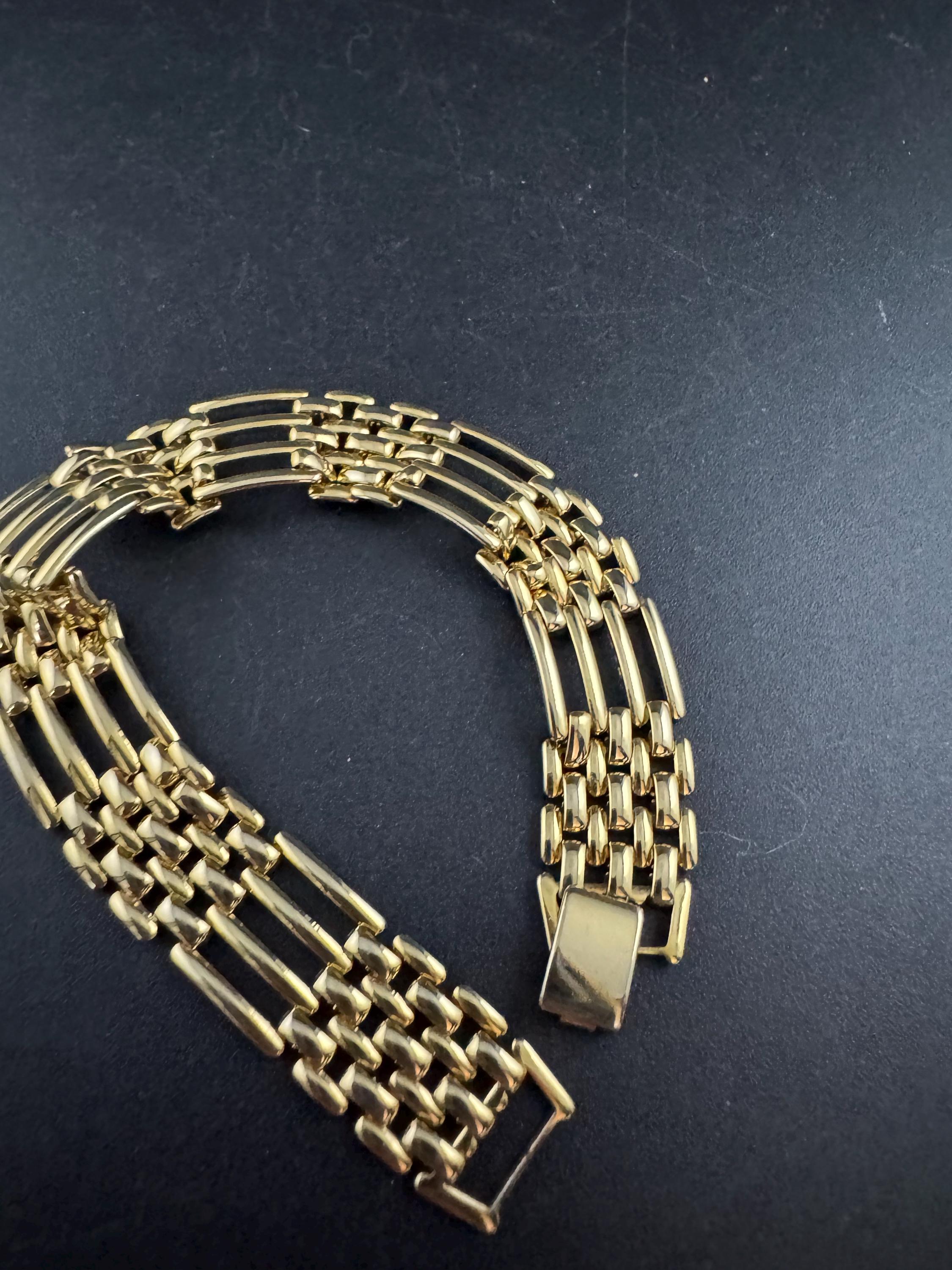 Vintage 1980s Gold Tone Panther Link brick Bracelet, 18.5cm