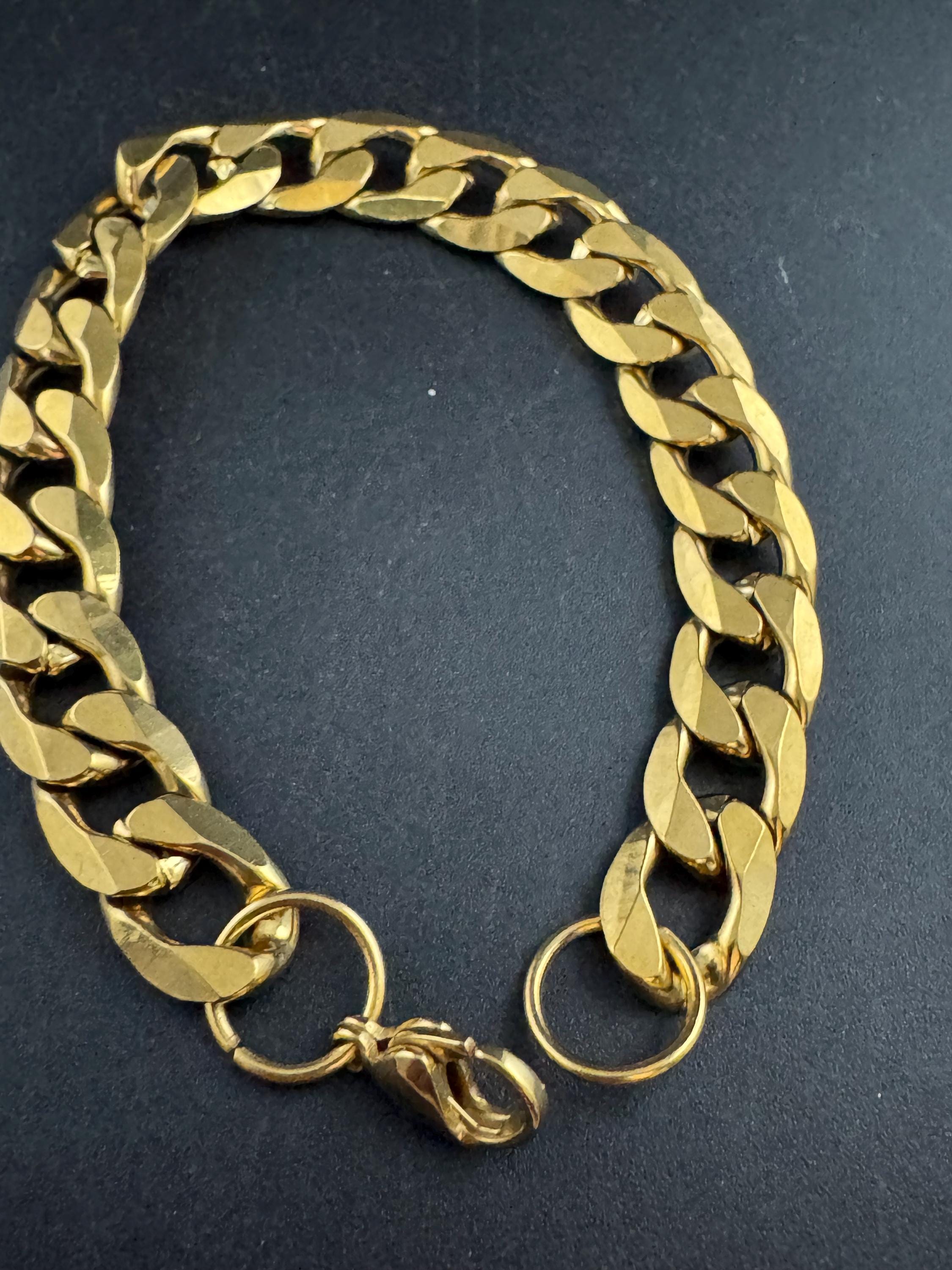 chunky 1cm wide flat curb chain bracelet, men’s unisex 21cm long