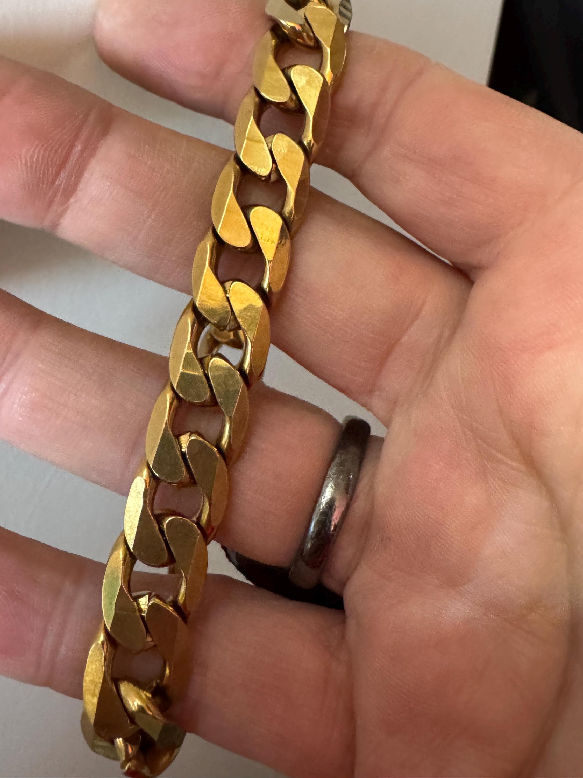 chunky 1cm wide flat curb chain bracelet, men’s unisex 21cm long