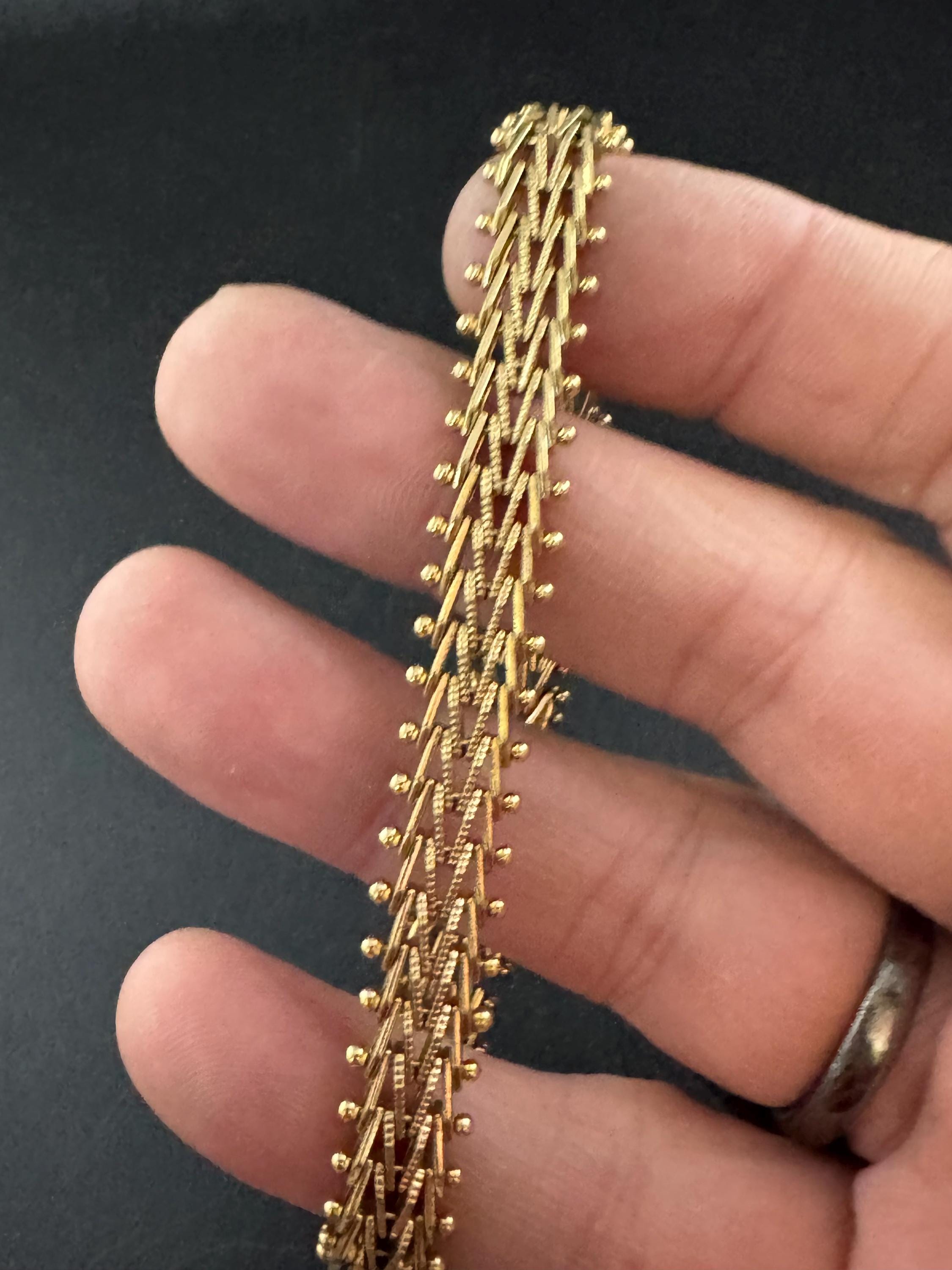 1970s woven slim gold plated flat bracelet, 19.5cm
