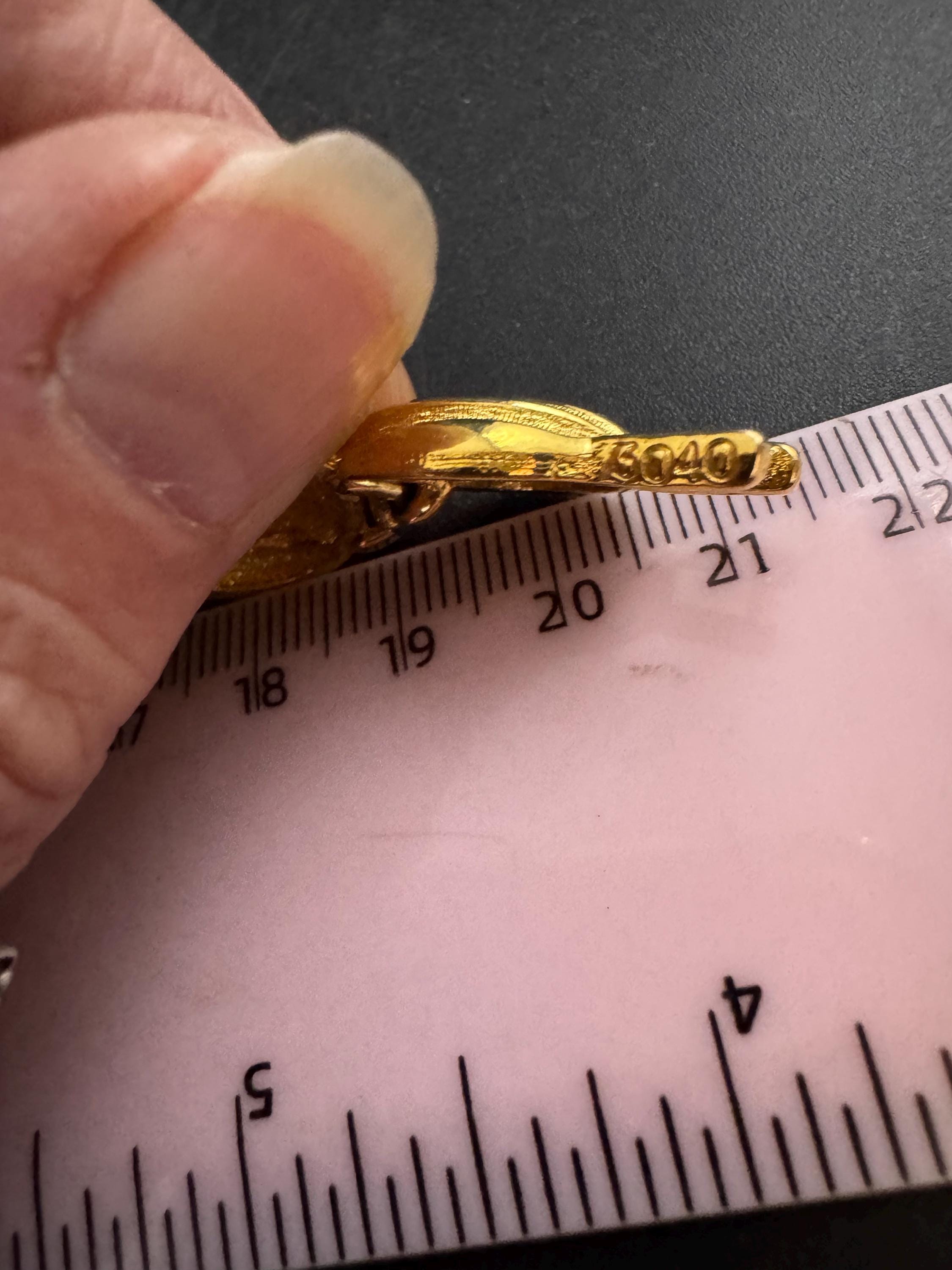 Vintage round panel link bracelet, gold tone stamped
