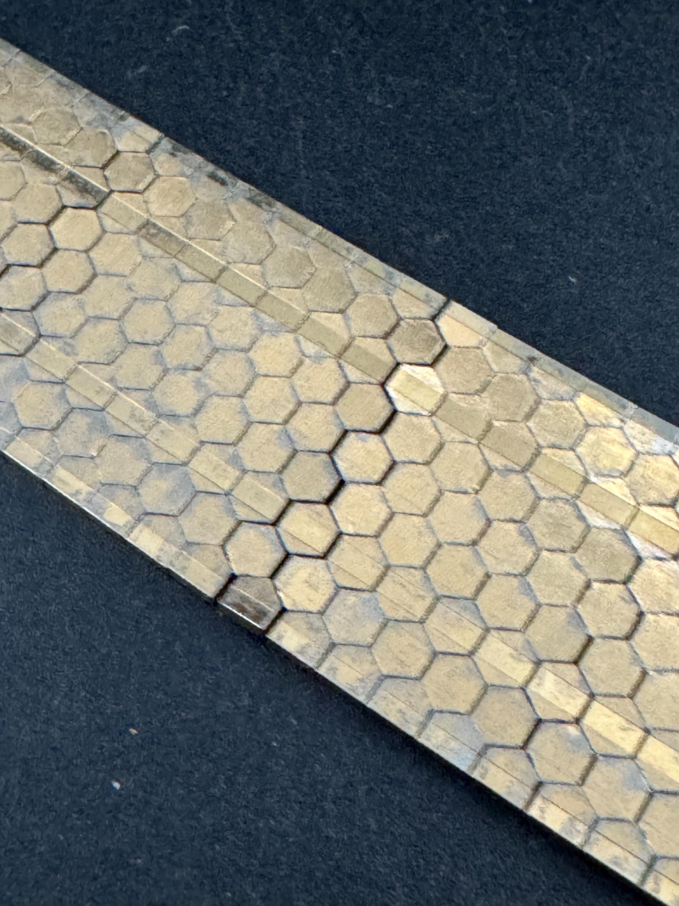 1970s 18k GP flat wide articulated cuff bracelet, Italian gold plated with wear