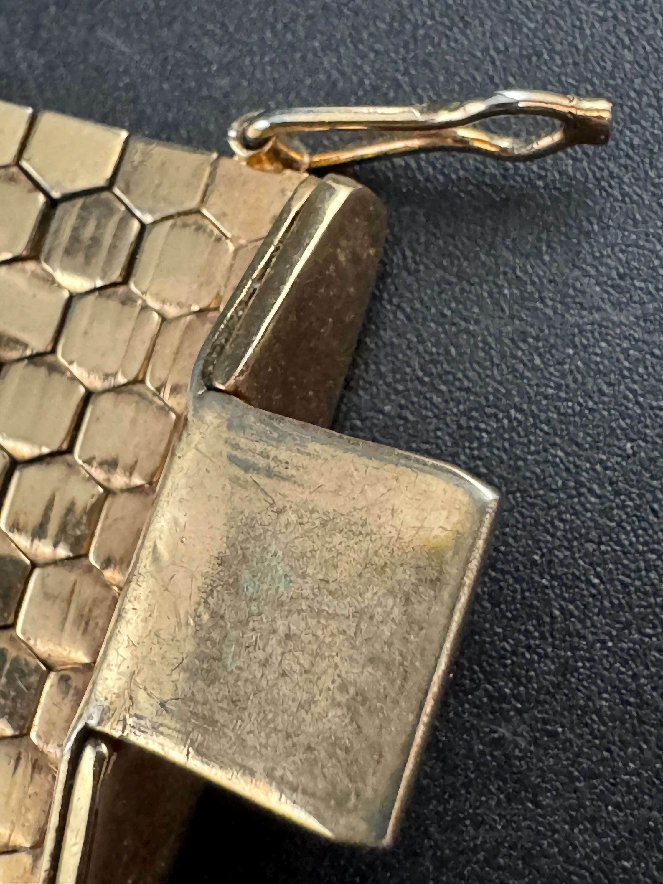 1970s 18k GP flat wide articulated cuff bracelet, Italian gold plated with wear