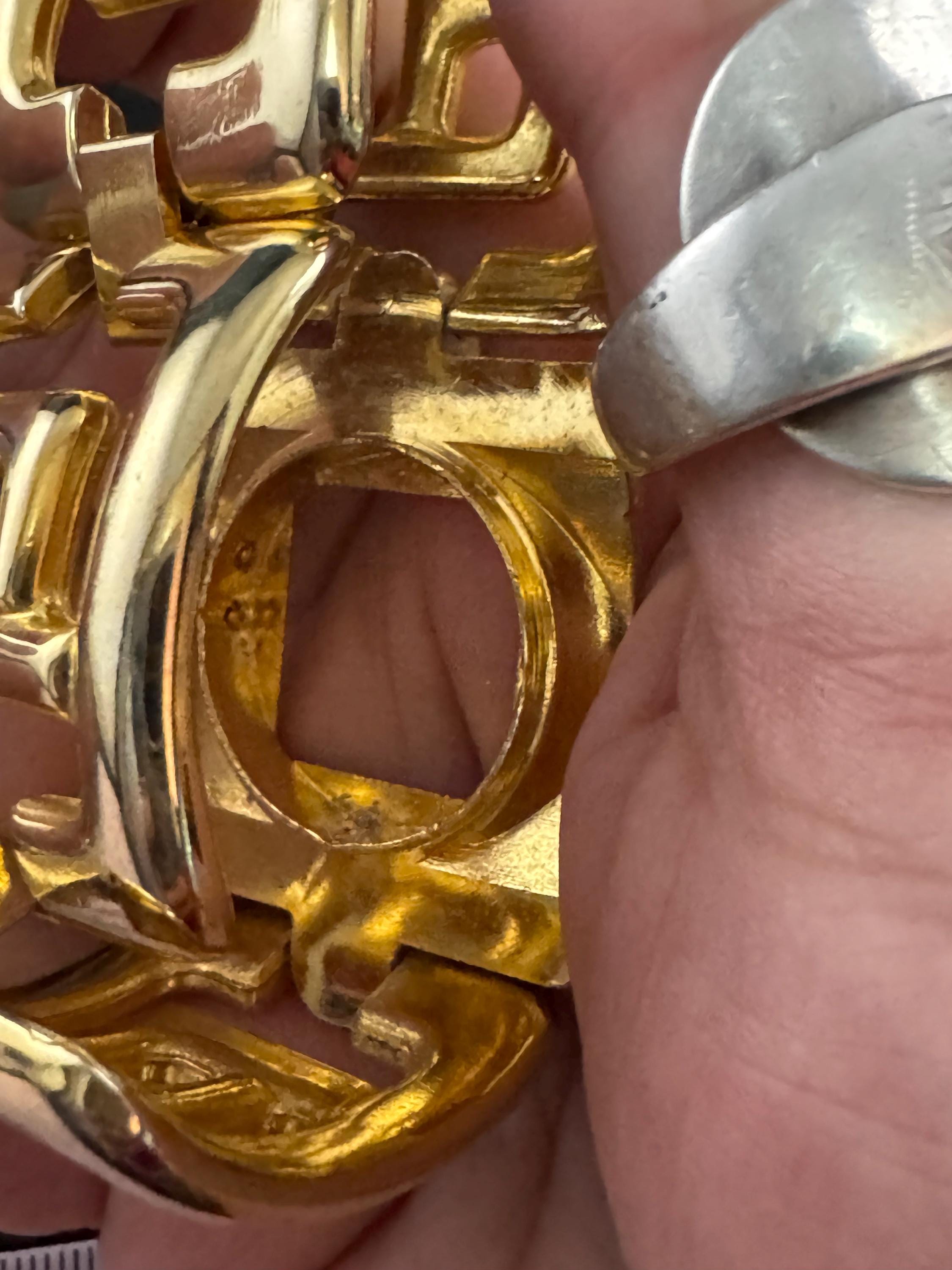 Retro 80s chunky panel link bracelet, gold tone watch strap