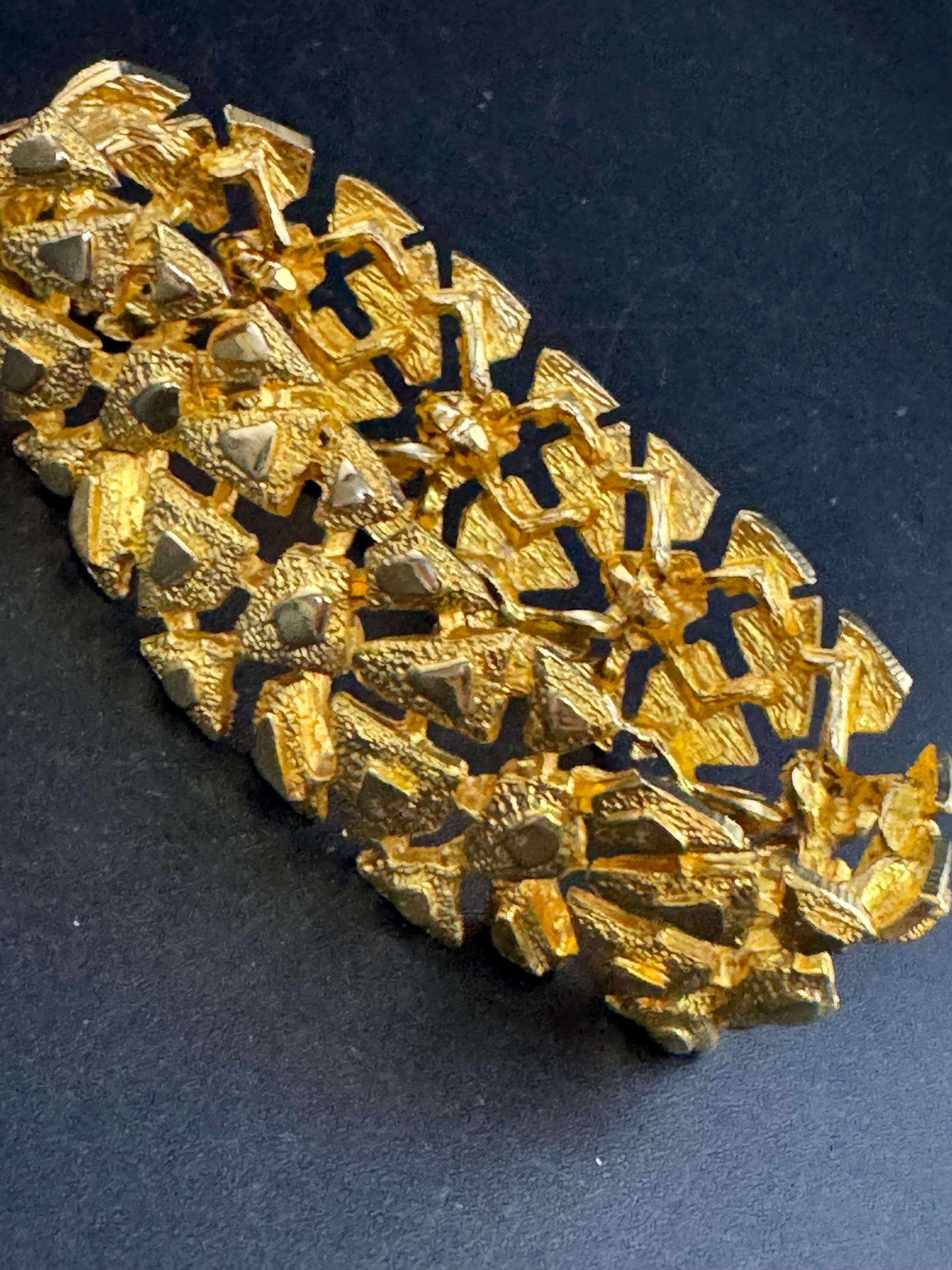 Vintage abstract brutalist panel link bracelet, gold tone 18.5cm