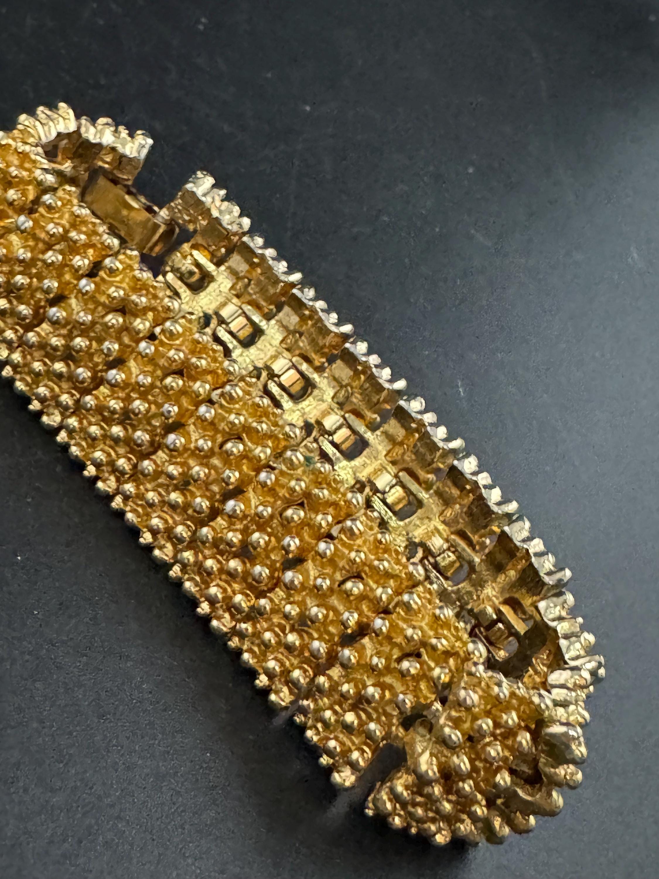 Vintage textured ball link wide bracelet, gold tone brutalist 1970s modernist period