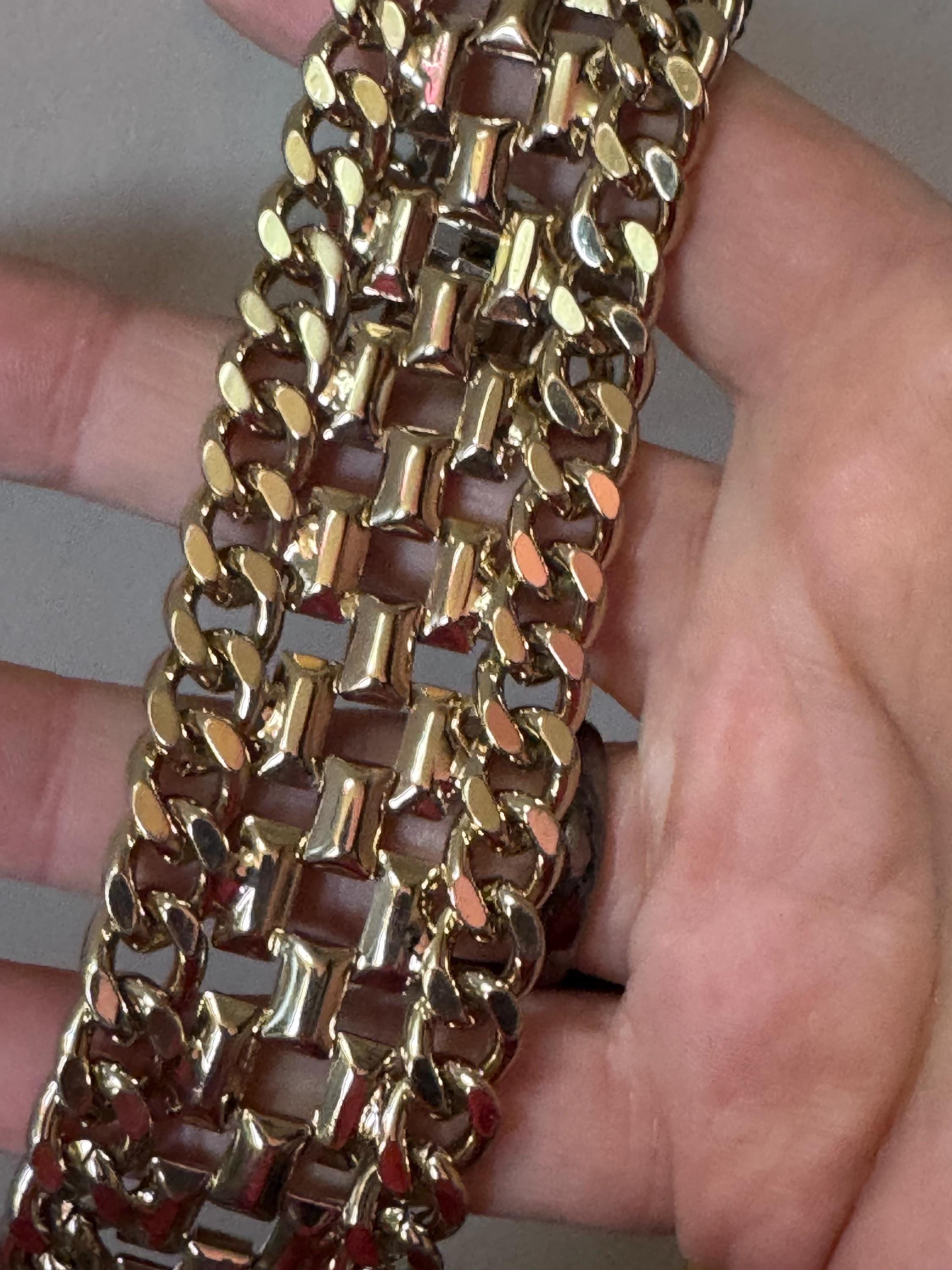 Oversized curb and panther link wide chain bracelet, gold tone