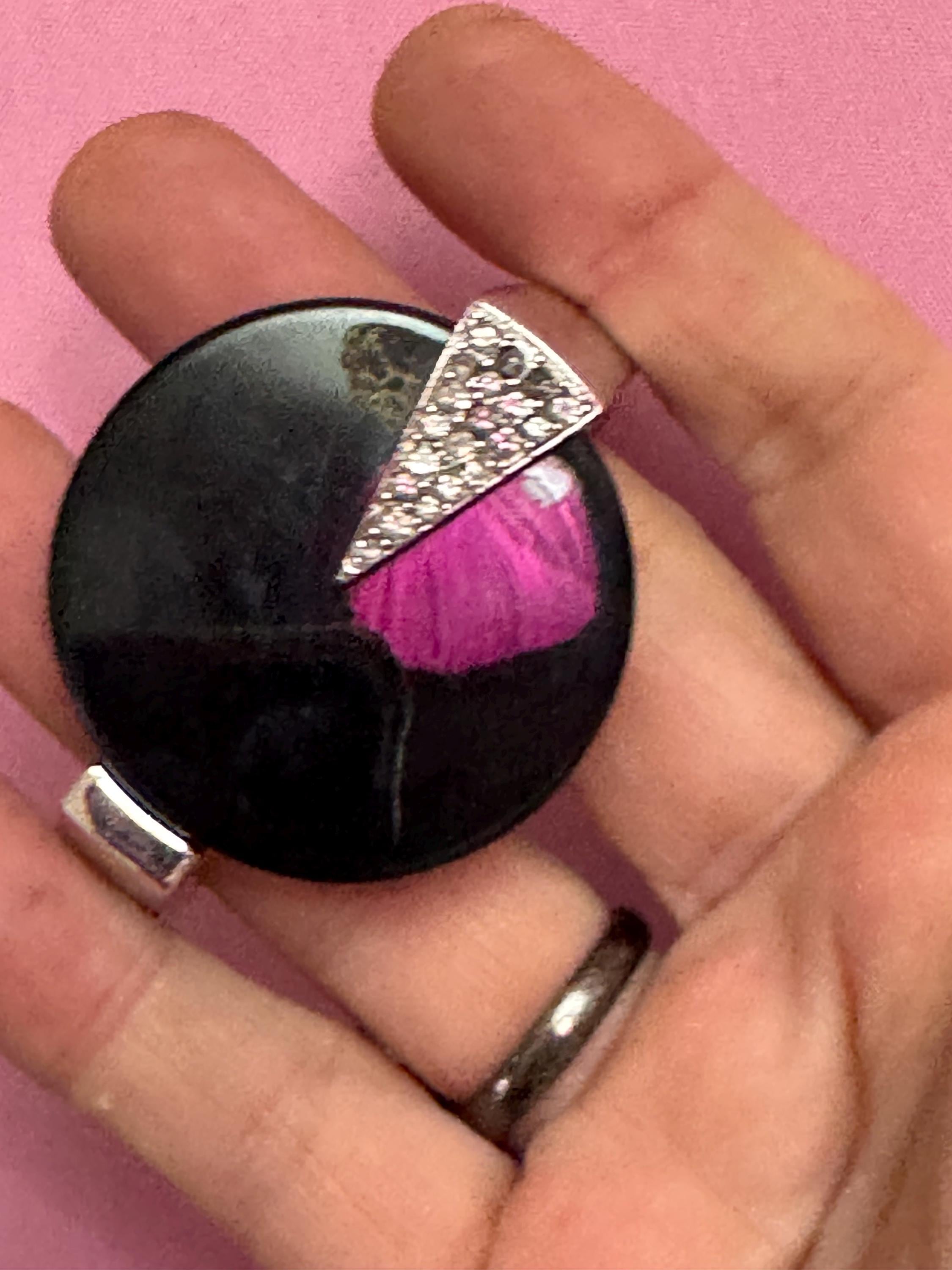 Vintage Trifari Rhinestone Clamper Bangle, Black Acrylic Art Deco Cuff