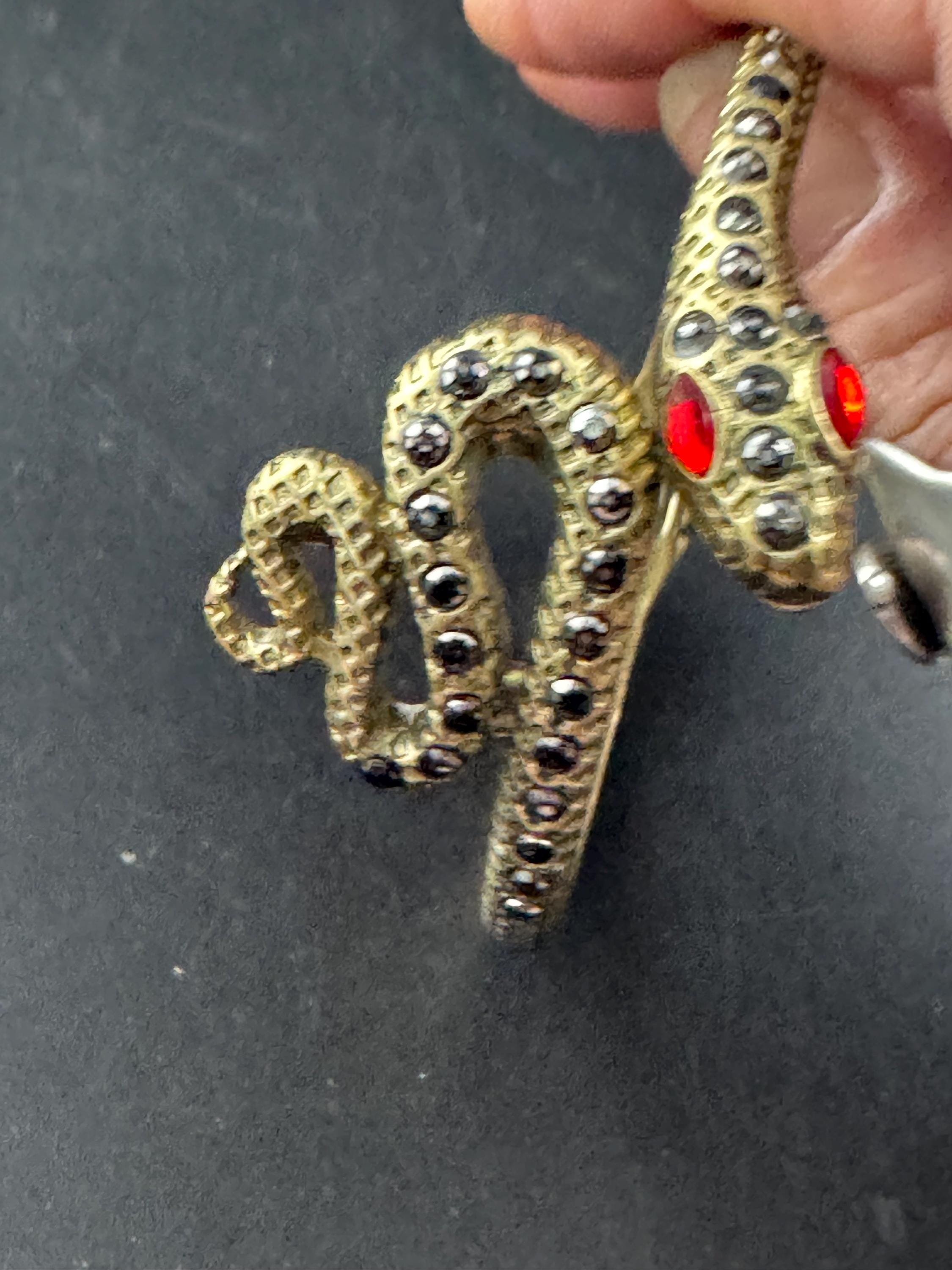 snake clamper bangle, Antique gold tone marcasite bracelet