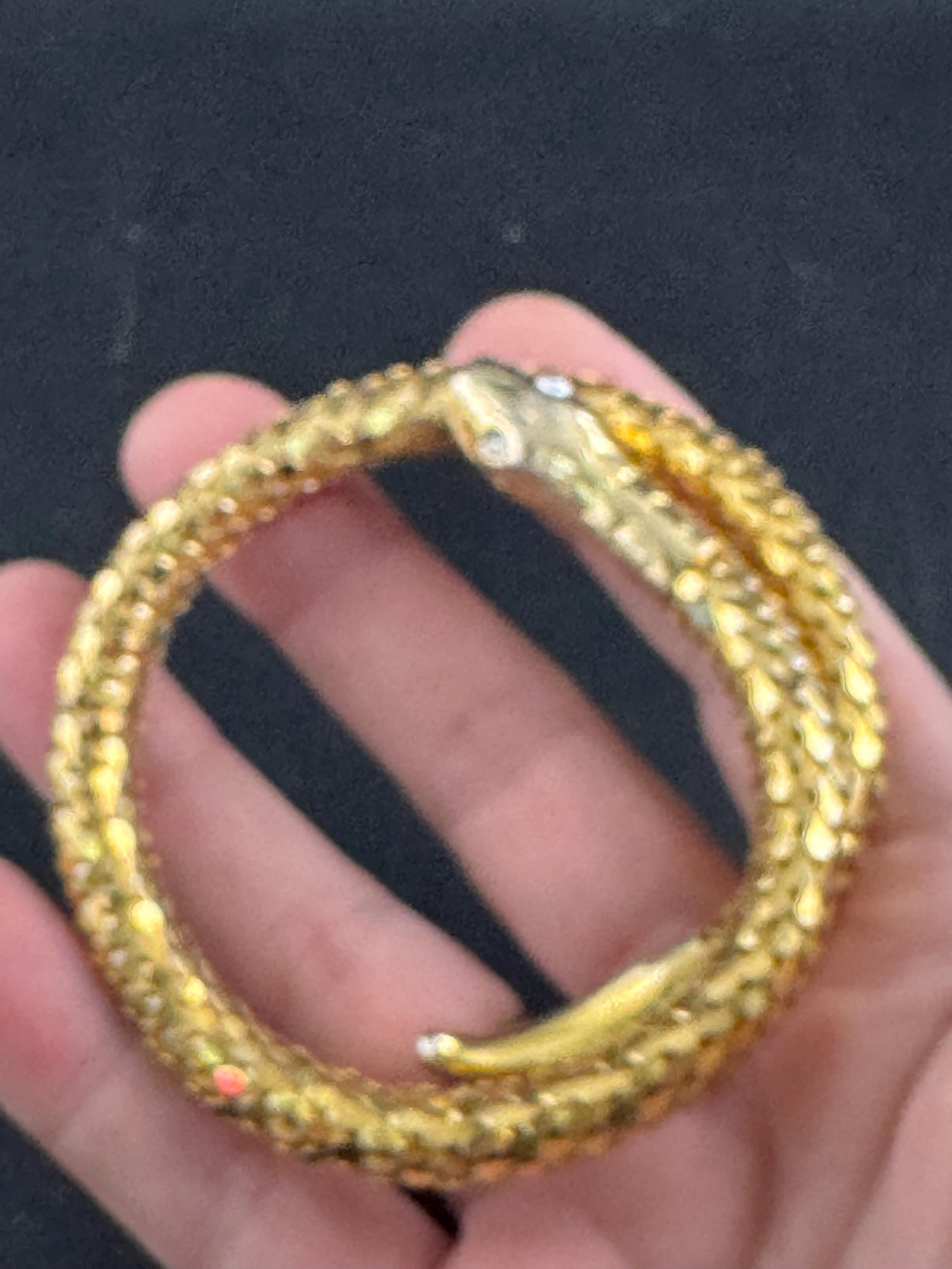 gold mesh Snake bangle,serpent bracelet wrap round with clear crystal eyes