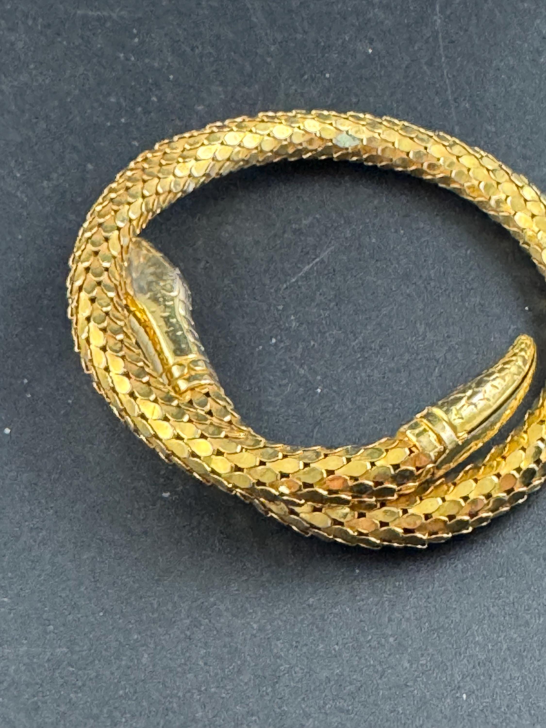 gold mesh Snake bangle,serpent bracelet wrap round with clear crystal eyes