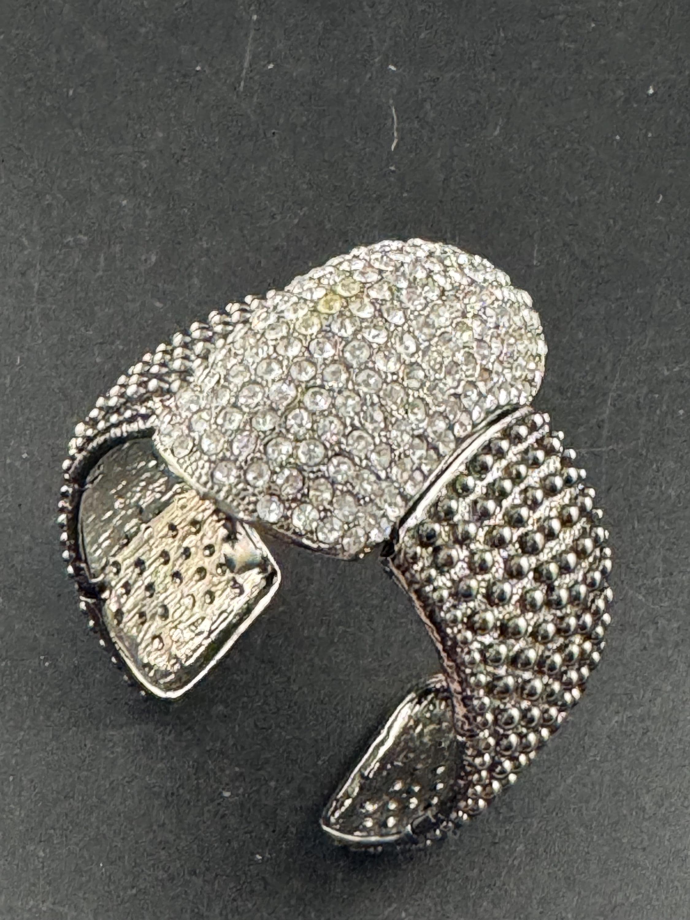 clear diamanté hinged clamper bangle, Vintage wide chunky dark silver tone