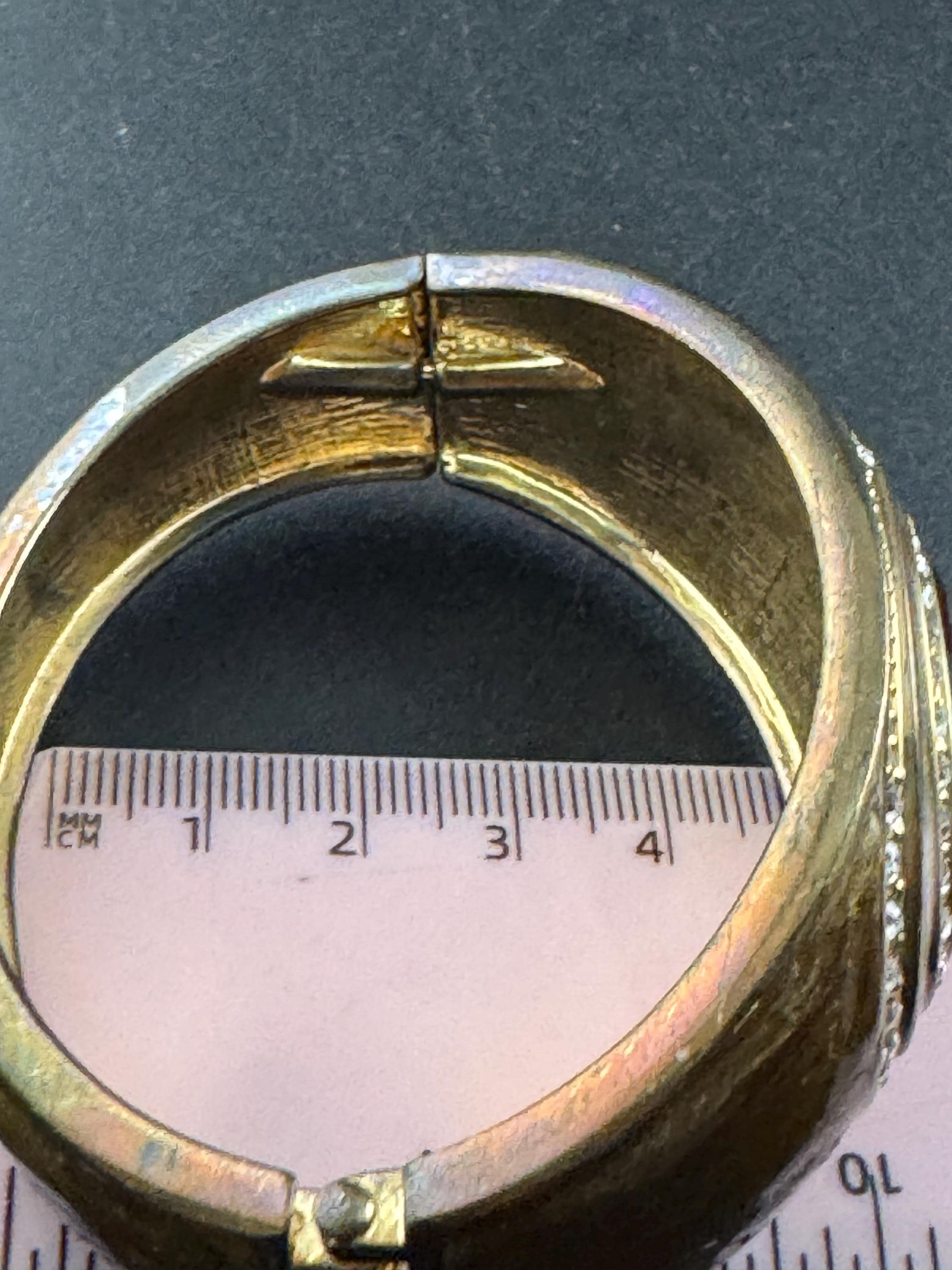 Brown enamel rhinestone Clamper Bangle, gold diamanté Bracelet.