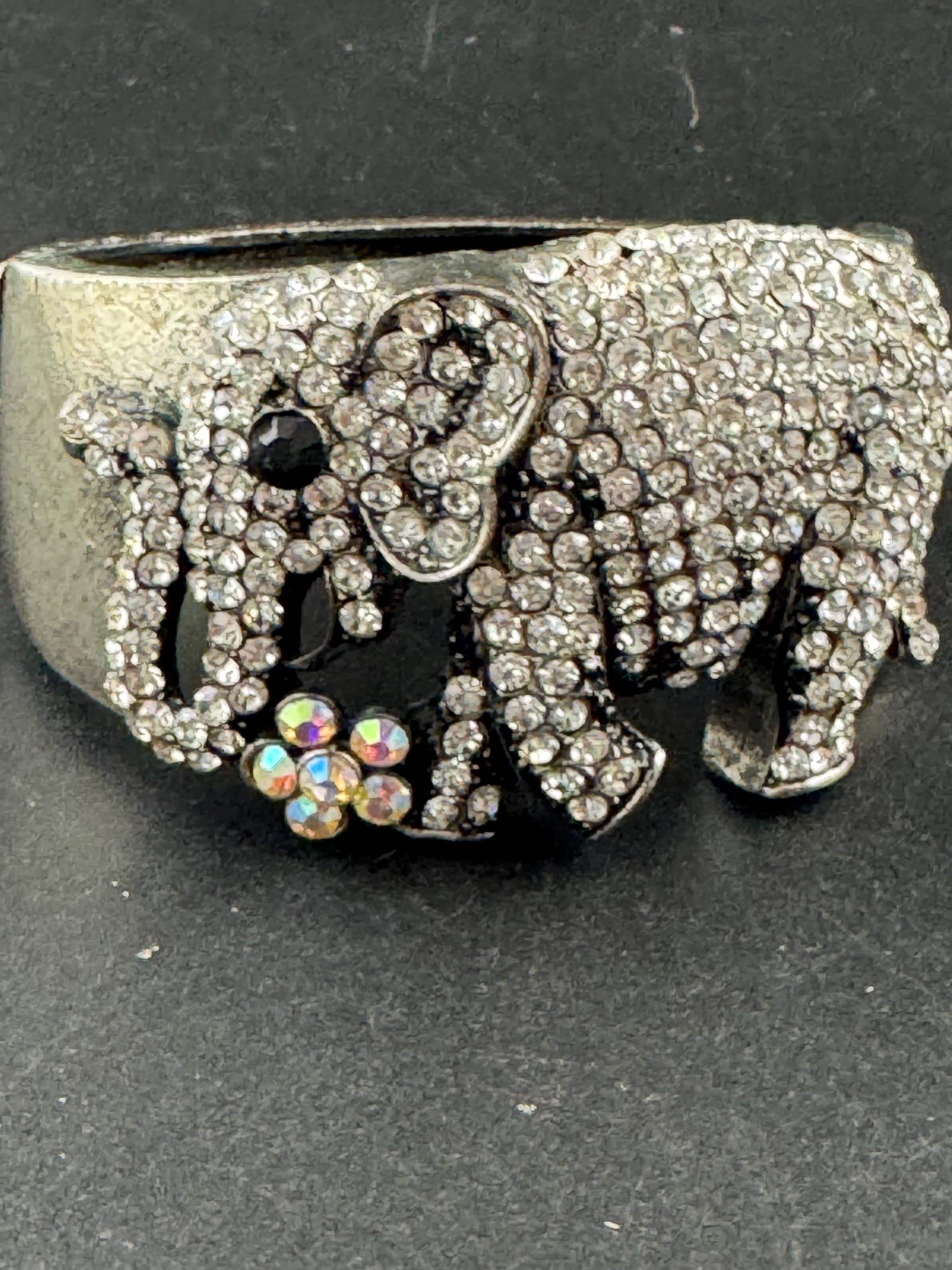 Silver rhinestone Elephant Bangle, oversized clamper bracelet