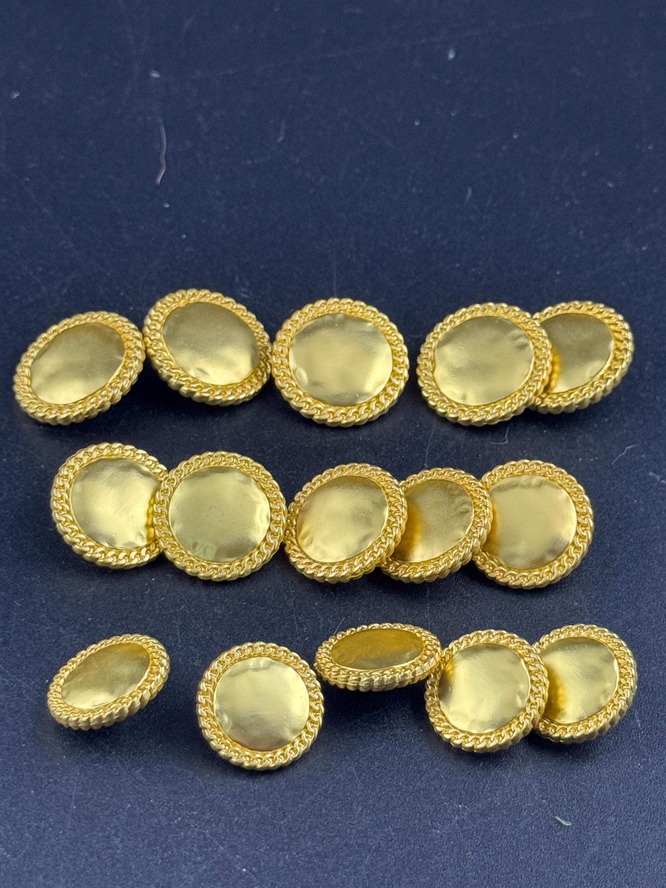Matt gold chain edge buttons, 3 sizes bright yellow metal