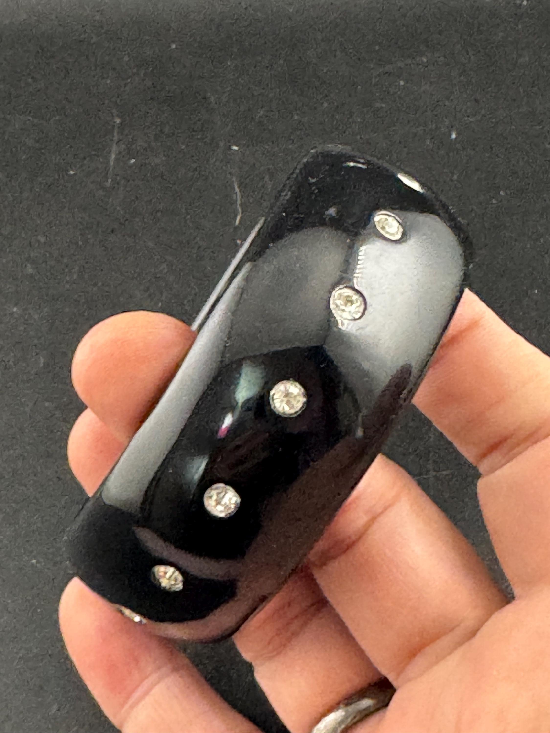 black plastic wide diamanté fixed bangle, ideal layering bracelet acrylic