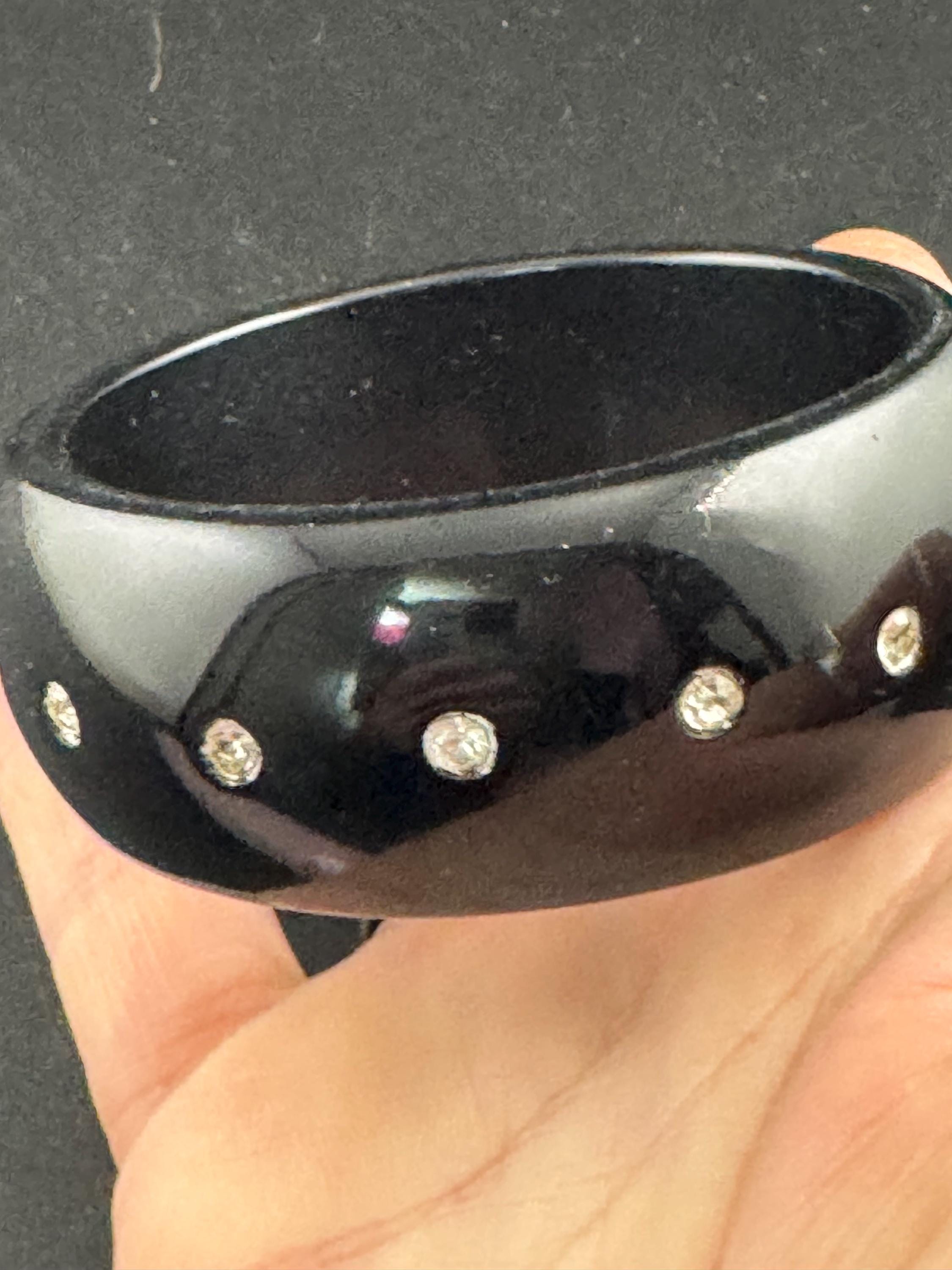 black plastic wide diamanté fixed bangle, ideal layering bracelet acrylic