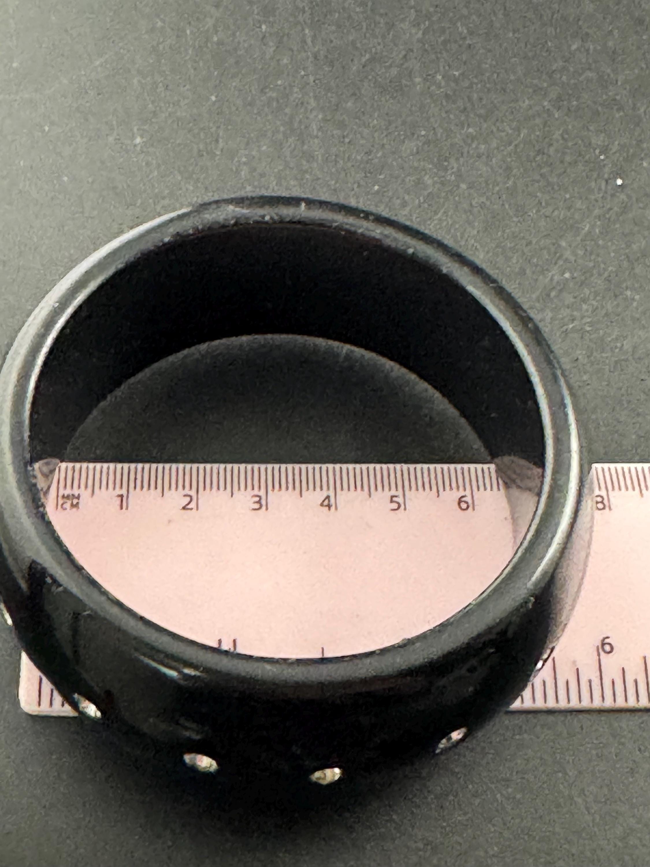 black plastic wide diamanté fixed bangle, ideal layering bracelet acrylic