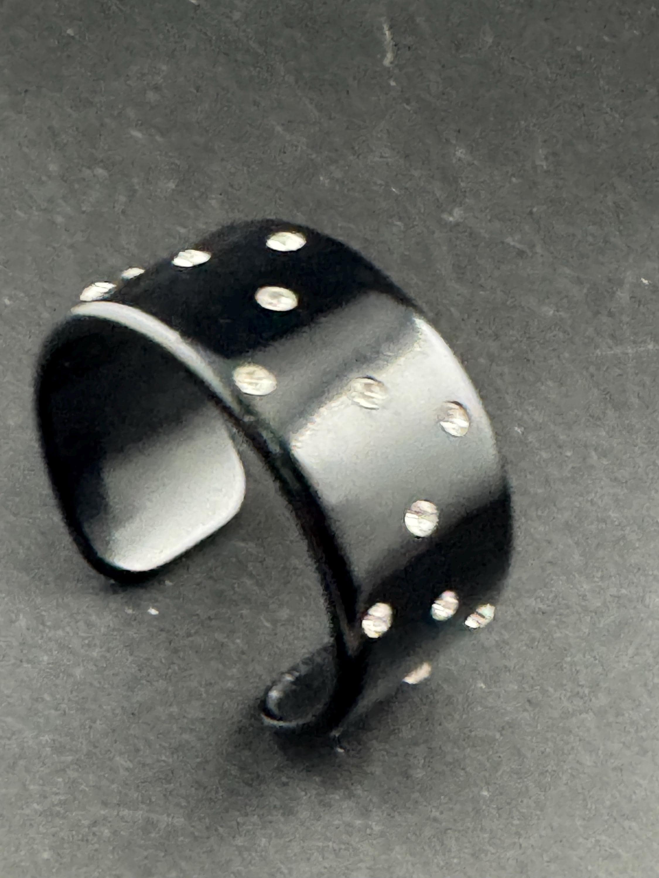 black plastic wide diamanté open cuff bangle, vintage acrylic