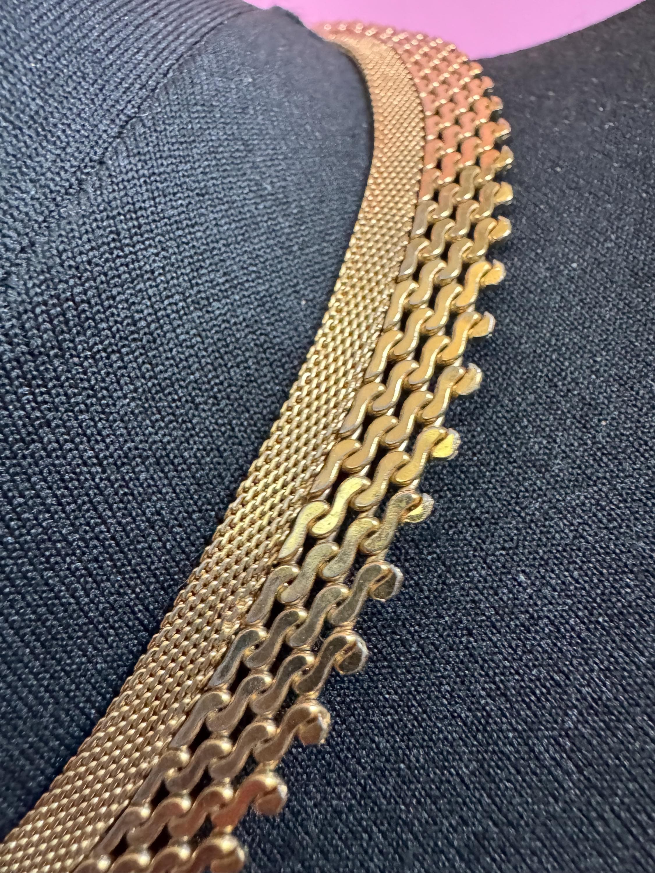 woven mesh gold choker necklace, Vintage 1960s modernist