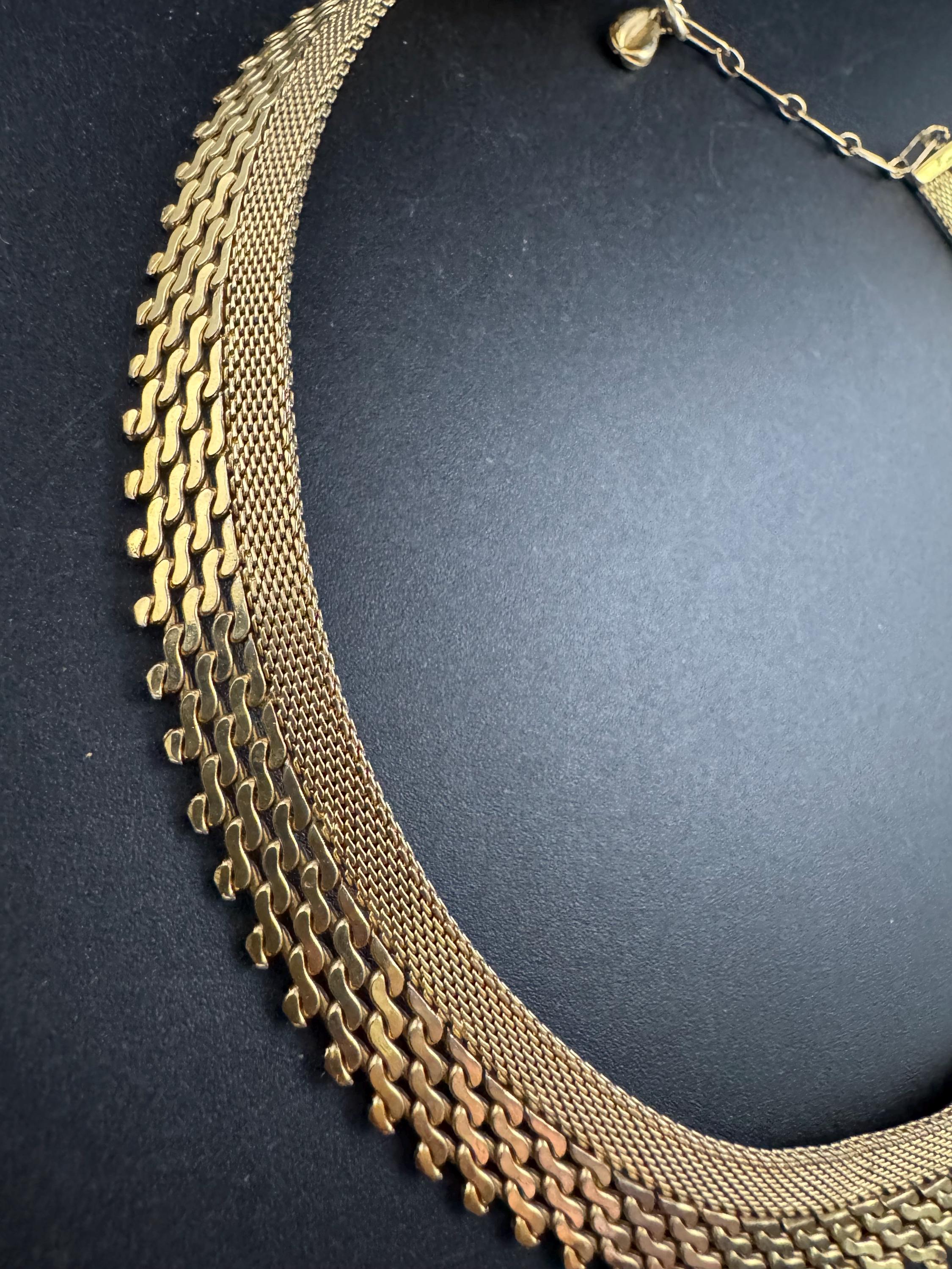 woven mesh gold choker necklace, Vintage 1960s modernist