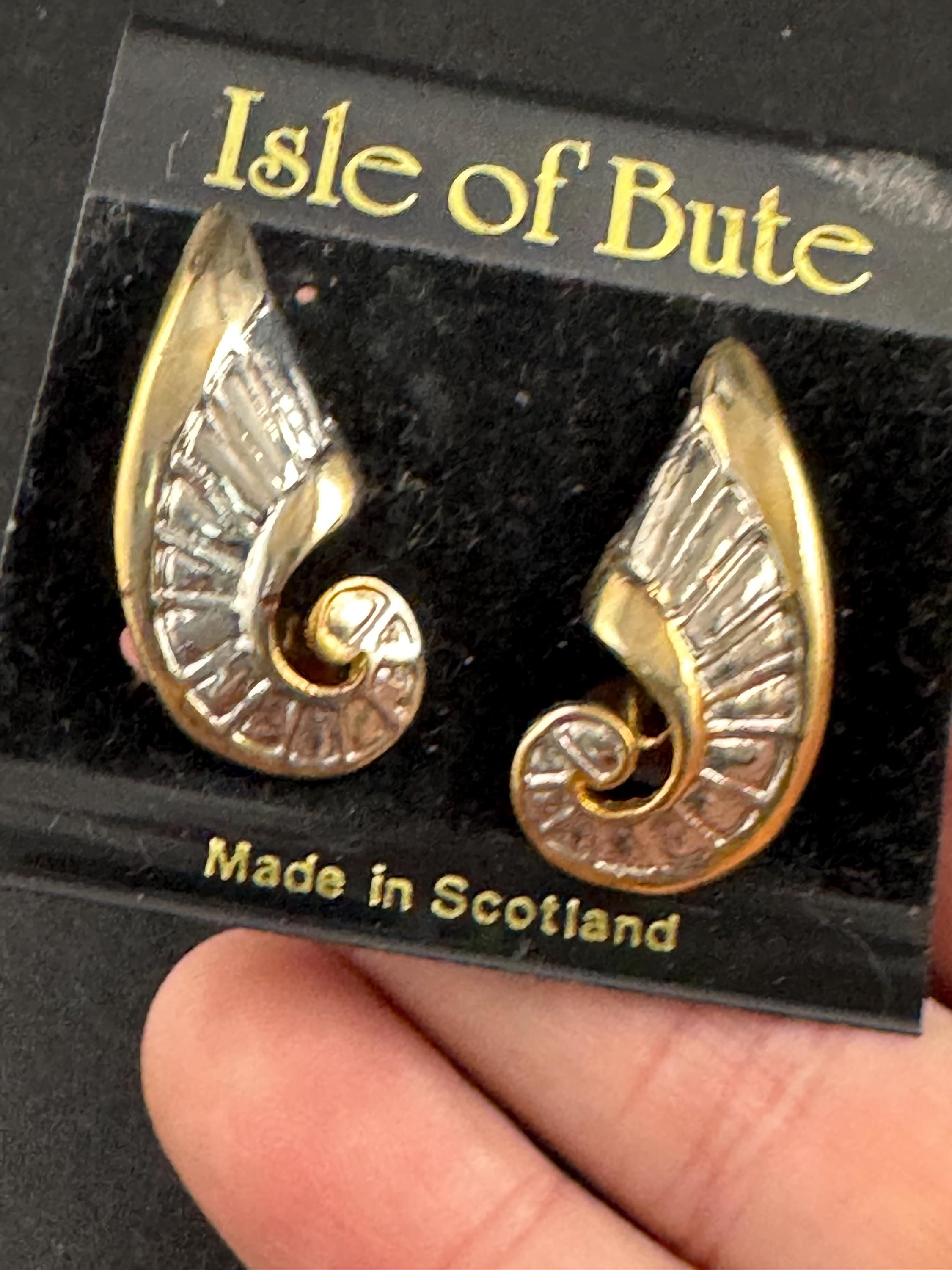 Isle of Bute seashell clip on earrings, mixed metals silver and gold tone