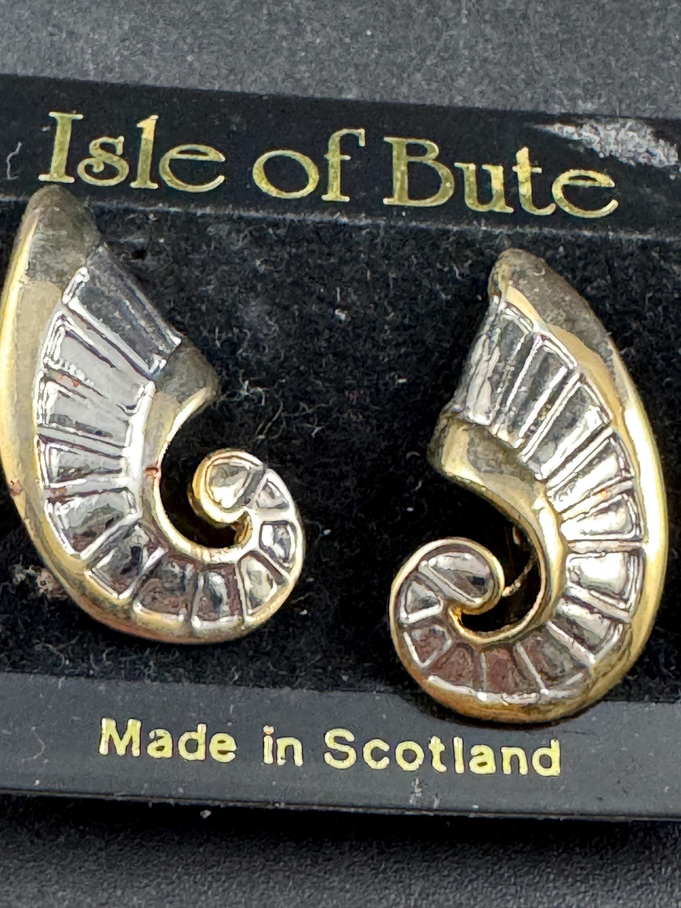 Isle of Bute seashell clip on earrings, mixed metals silver and gold tone
