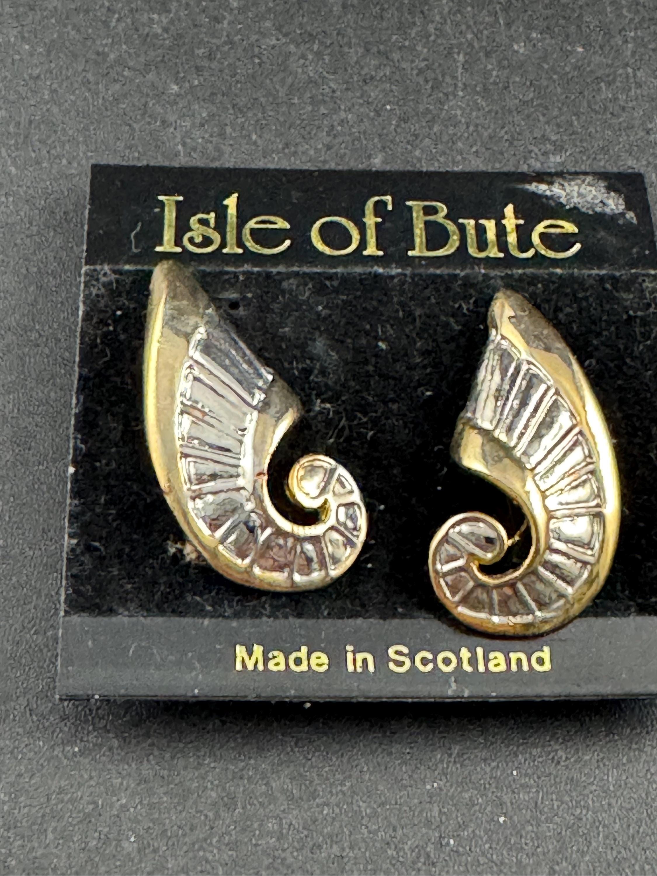 Isle of Bute seashell clip on earrings, mixed metals silver and gold tone