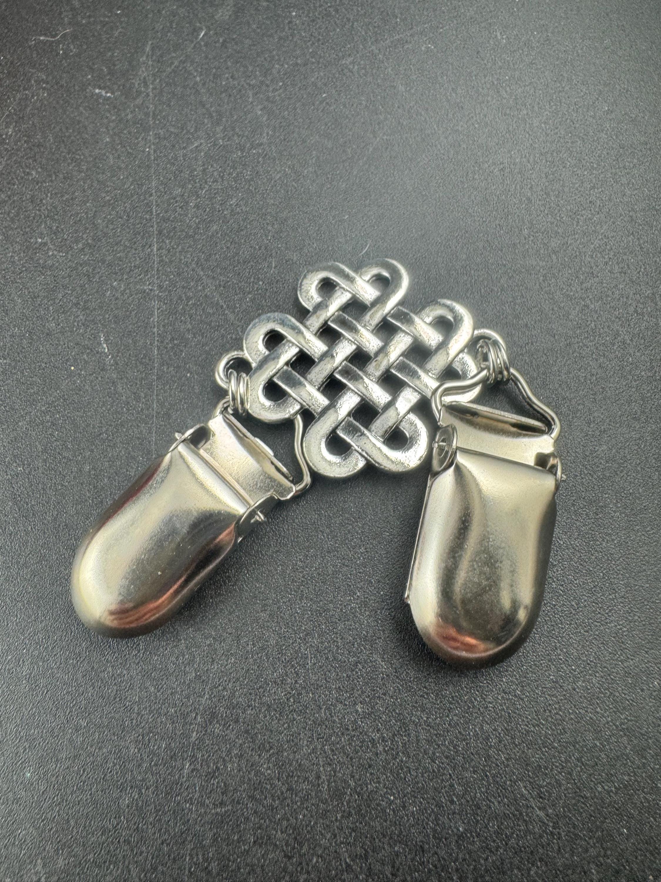 Celtic sweater guard , silver cloak clip, cinch clip, Scottish knot design