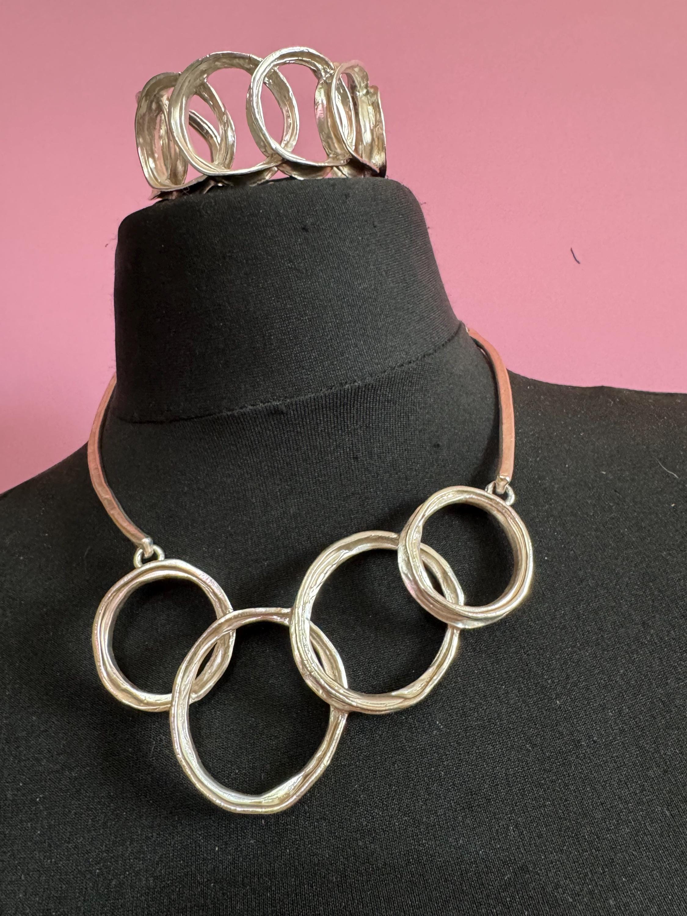 Dolce Vita modernist necklace and bangle, signed Paris France Designer