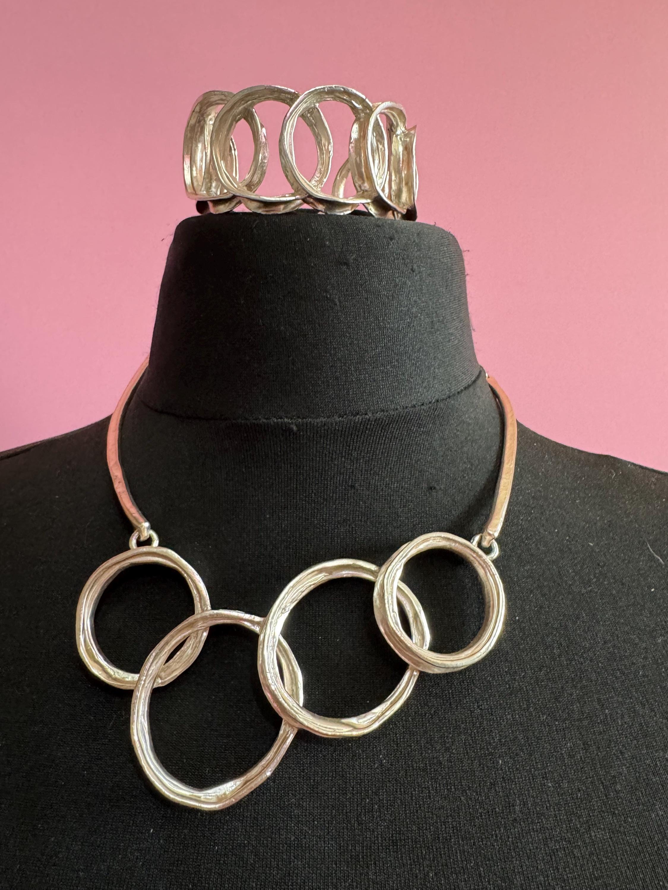 Dolce Vita modernist necklace and bangle, signed Paris France Designer