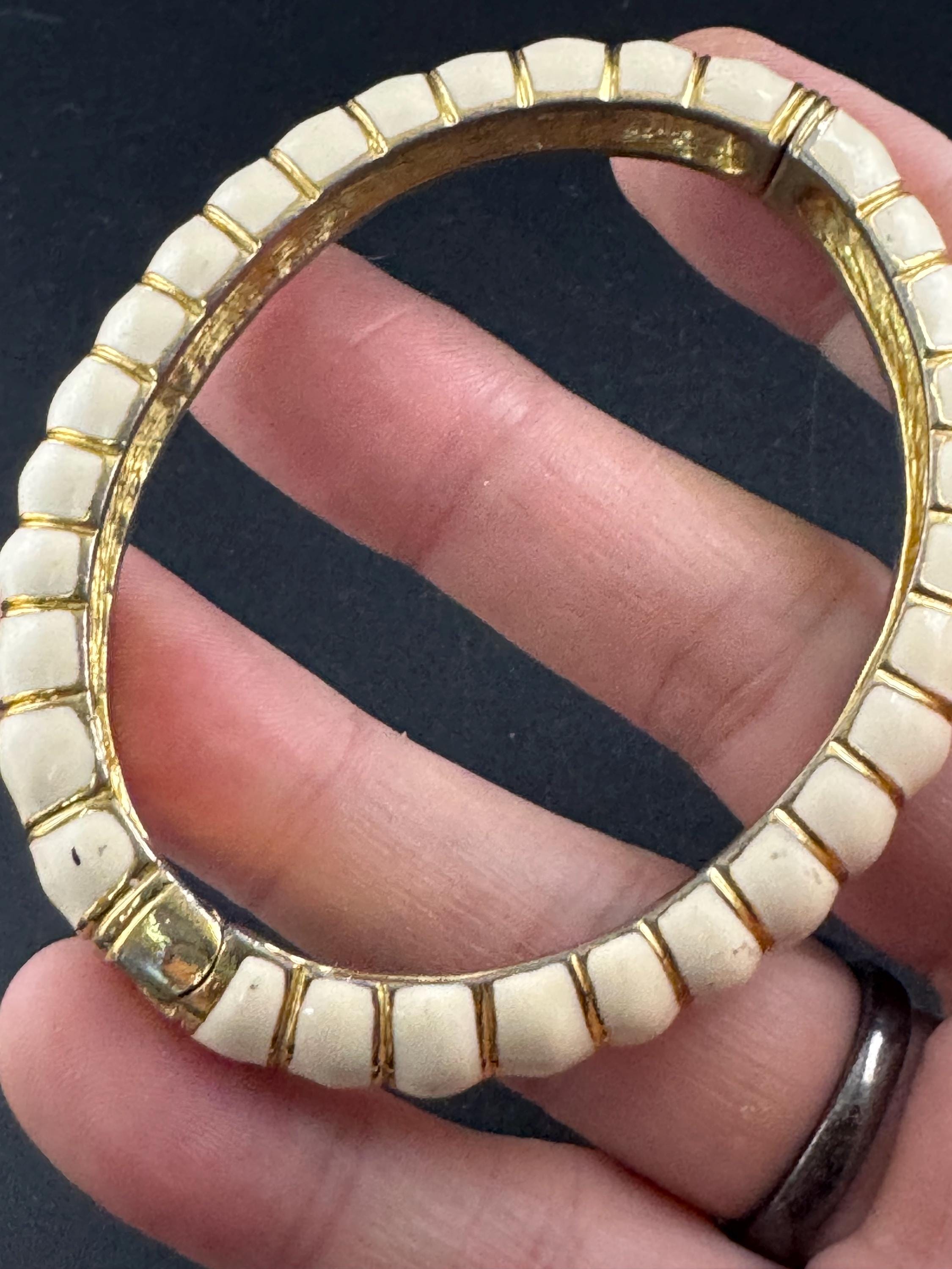 Signed KJL cream enamel clamper bangle, 2006 bracelet by Kenneth j lane