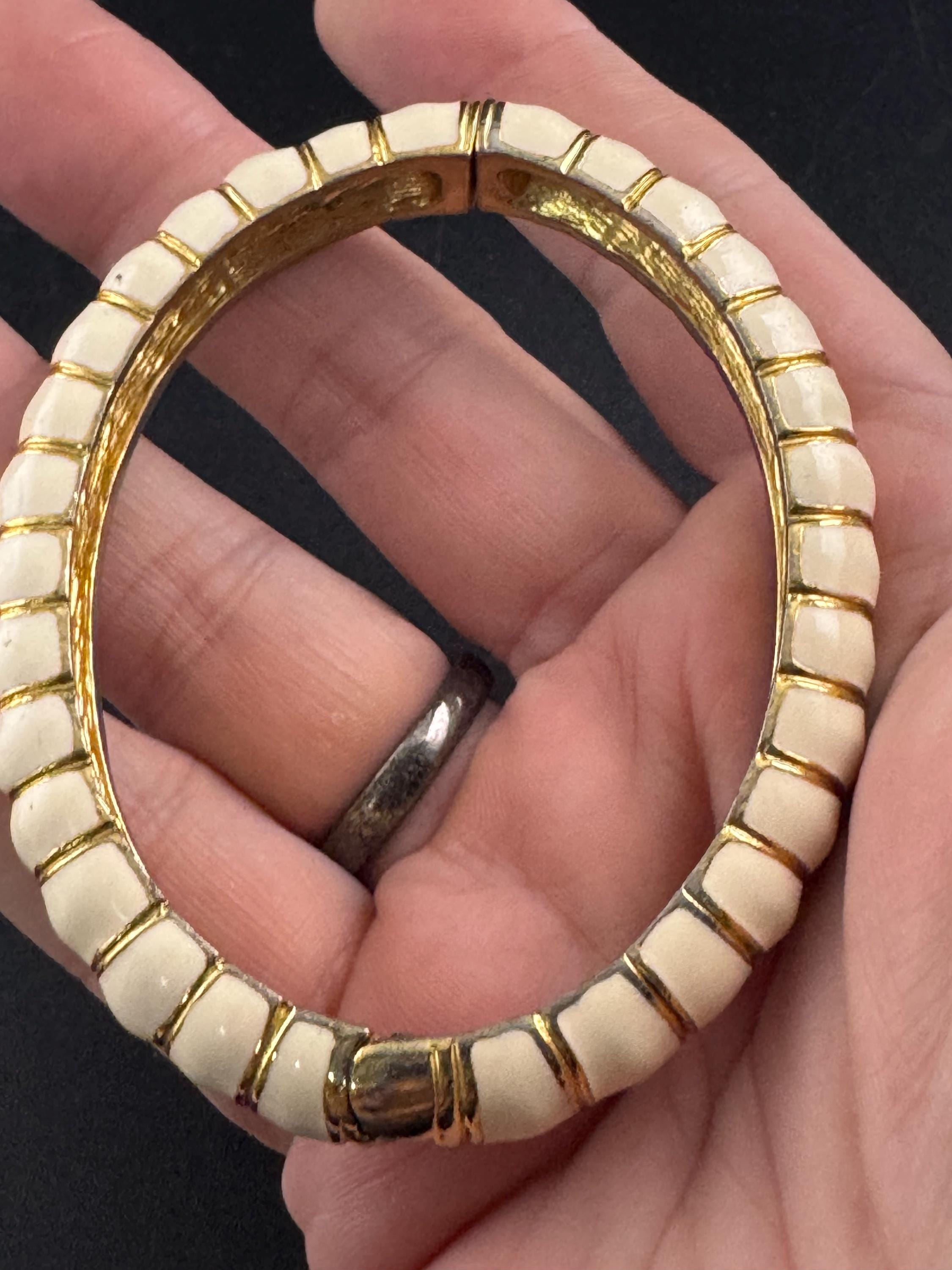 Signed KJL cream enamel clamper bangle, 2006 bracelet by Kenneth j lane
