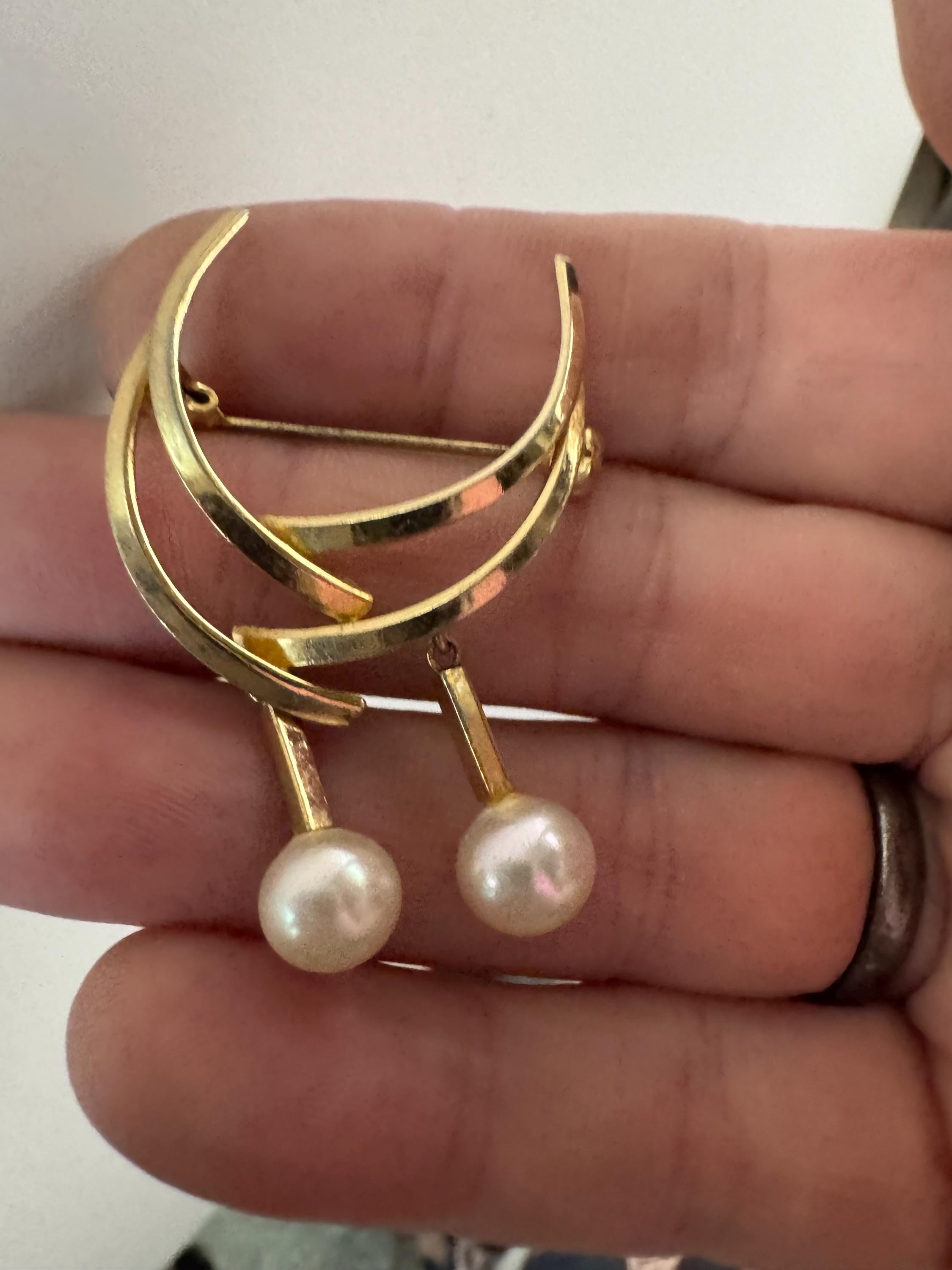 1962 pearl drop brooch by grosse, gold plated , signed and dated