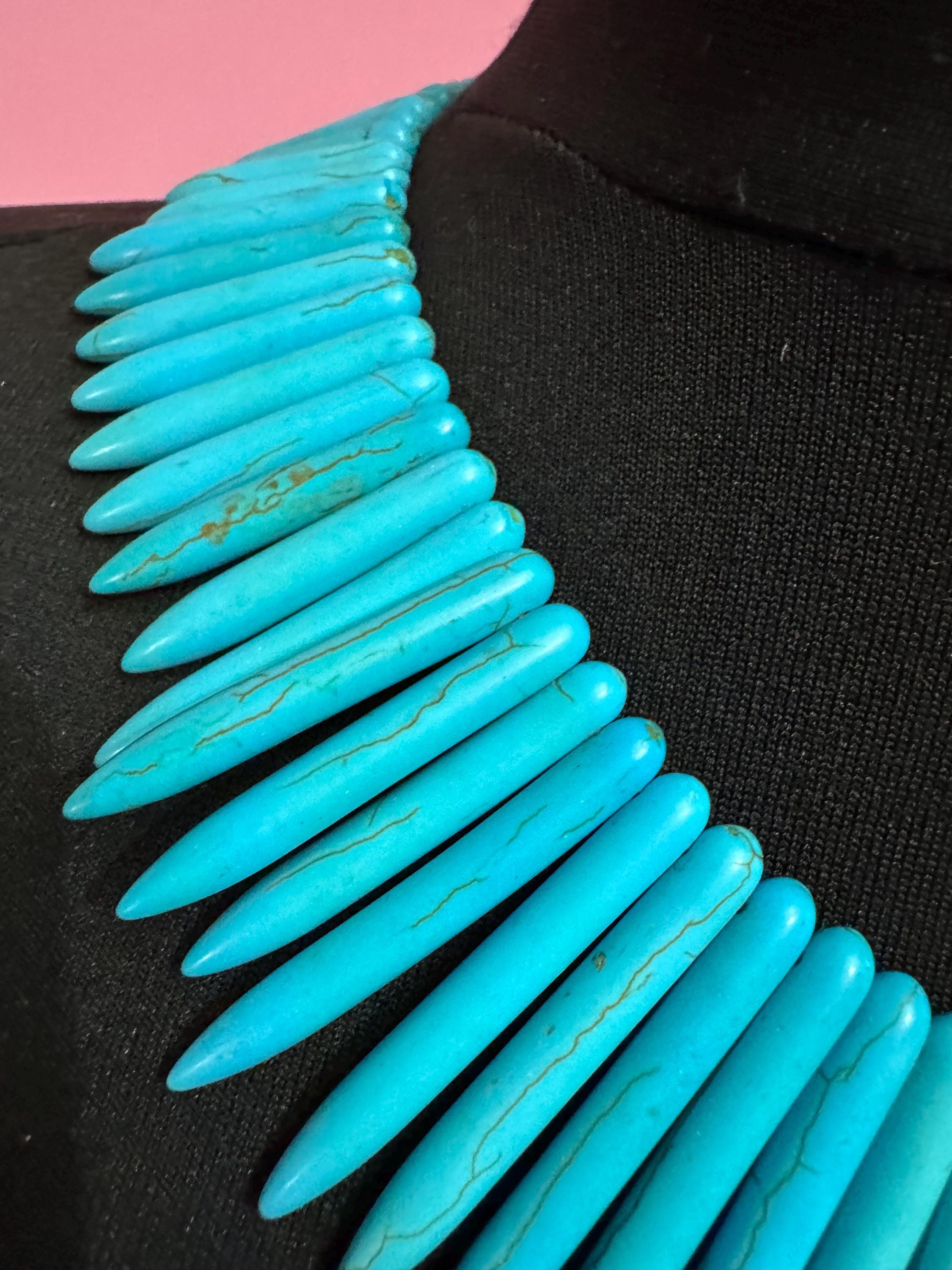 KJL turquoise spiky bib choker necklace, howlite gemstone tribal , Kenneth jay lane jewellery