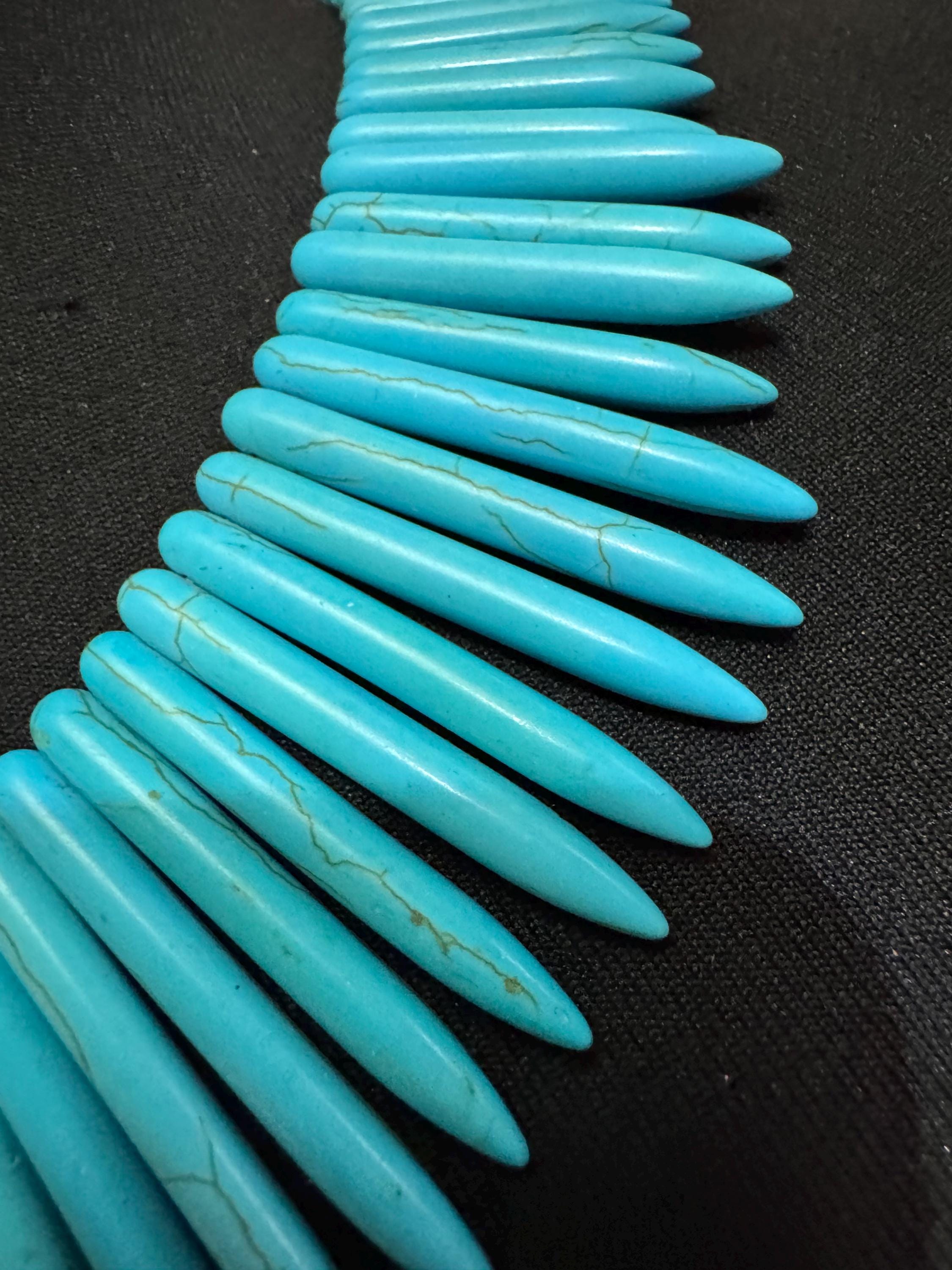 KJL turquoise spiky bib choker necklace, howlite gemstone tribal , Kenneth jay lane jewellery