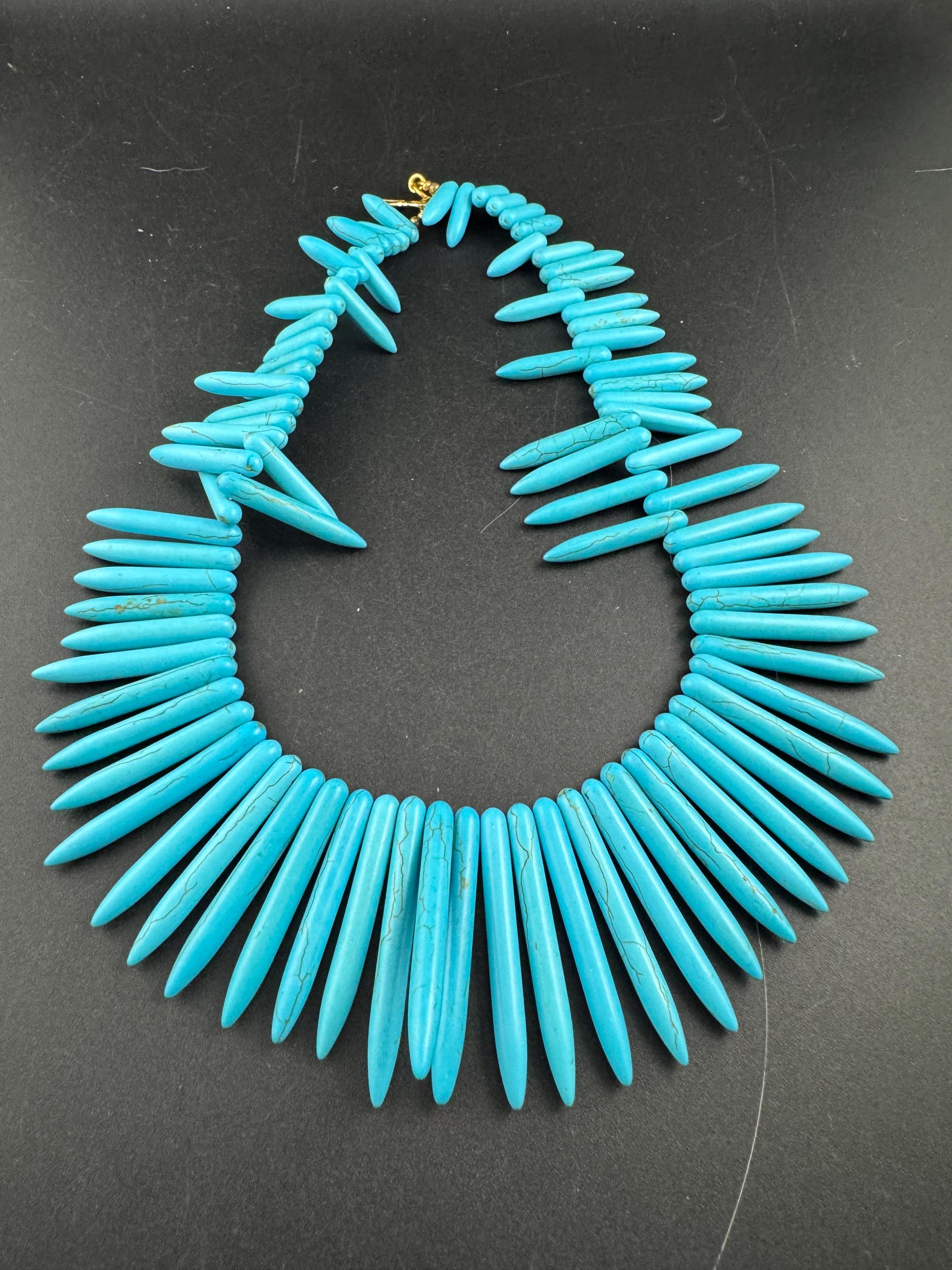 KJL turquoise spiky bib choker necklace, howlite gemstone tribal , Kenneth jay lane jewellery