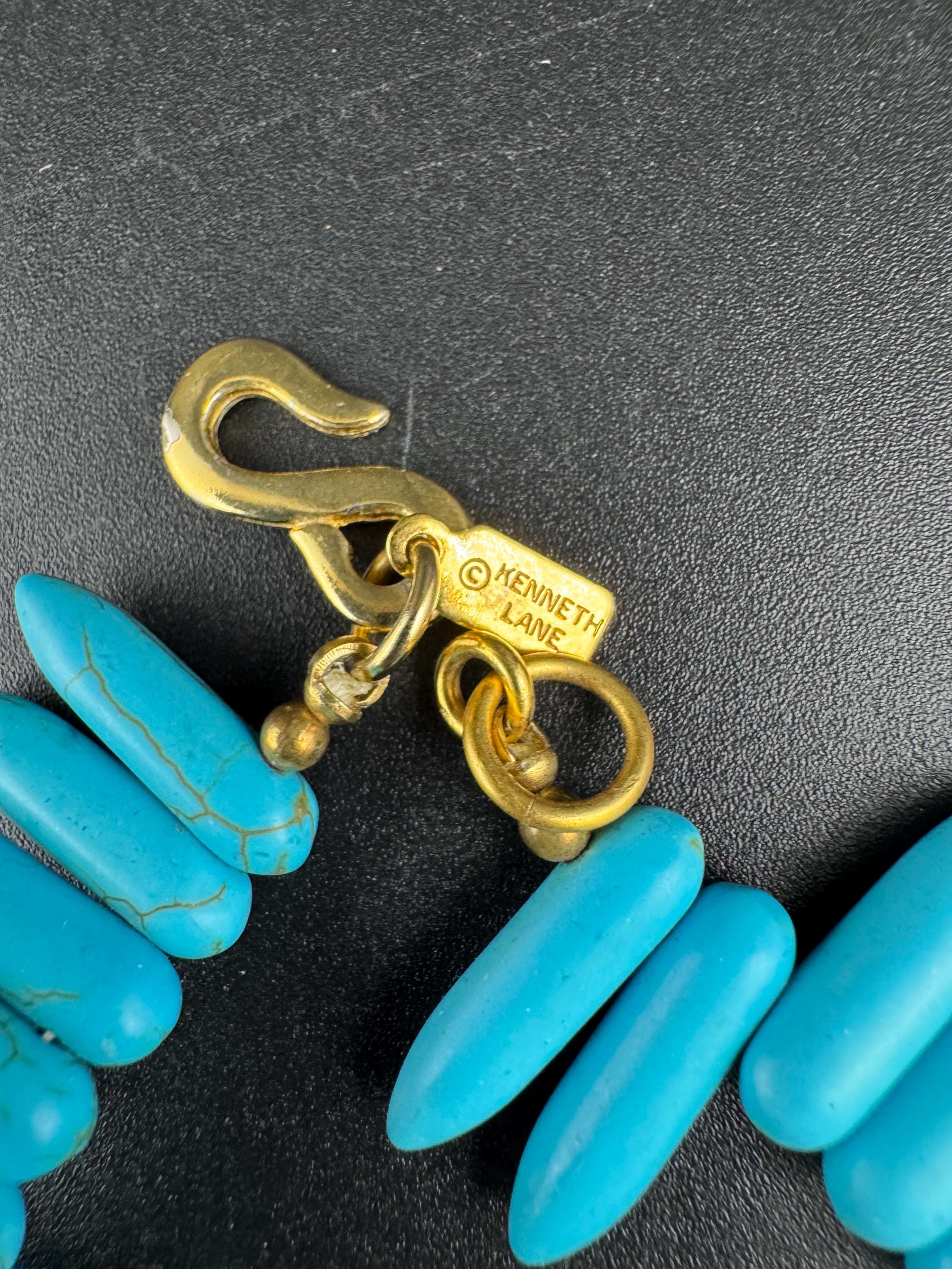 KJL turquoise spiky bib choker necklace, howlite gemstone tribal , Kenneth jay lane jewellery