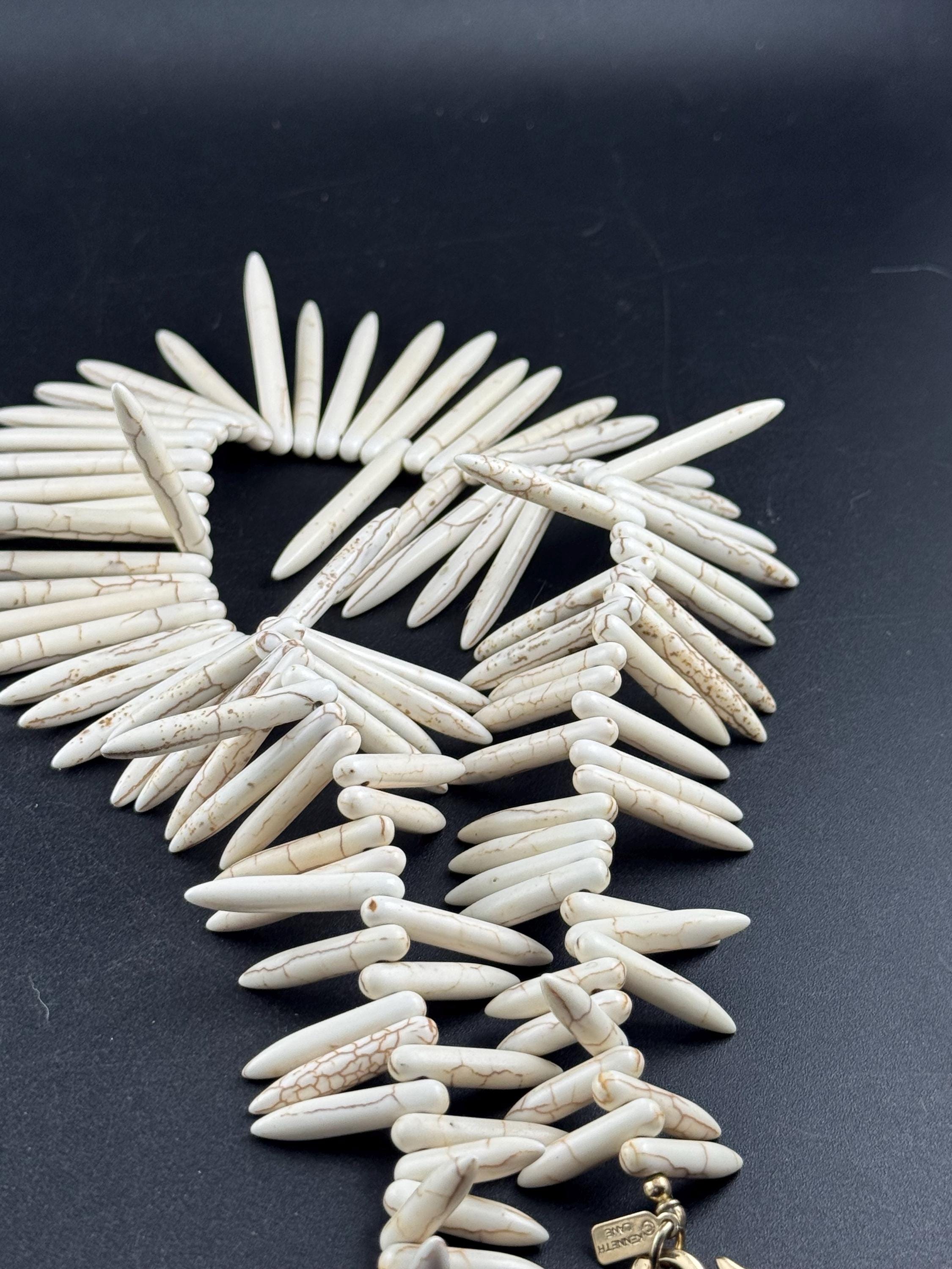 KJL cream spiky bib choker necklace, gemstone tribal , Kenneth Jay lane jewellery