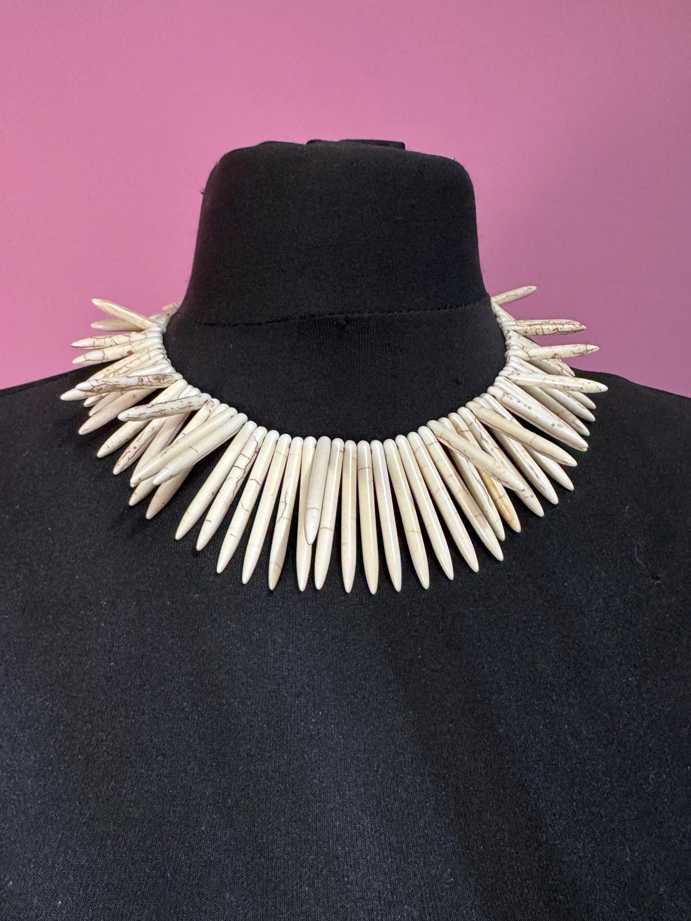 KJL cream spiky bib choker necklace, gemstone tribal , Kenneth Jay lane jewellery