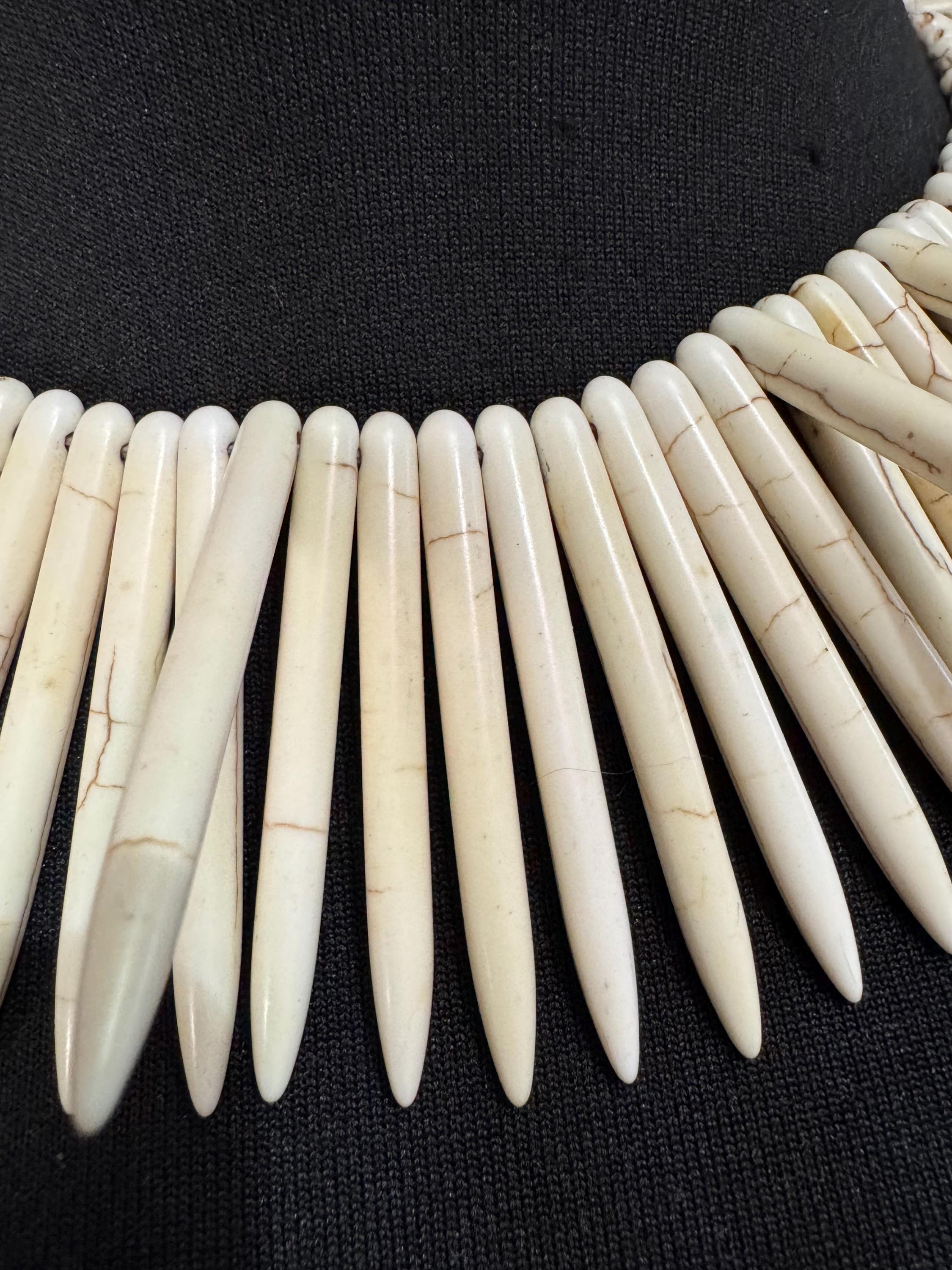 KJL cream spiky bib choker necklace, gemstone tribal , Kenneth Jay lane jewellery