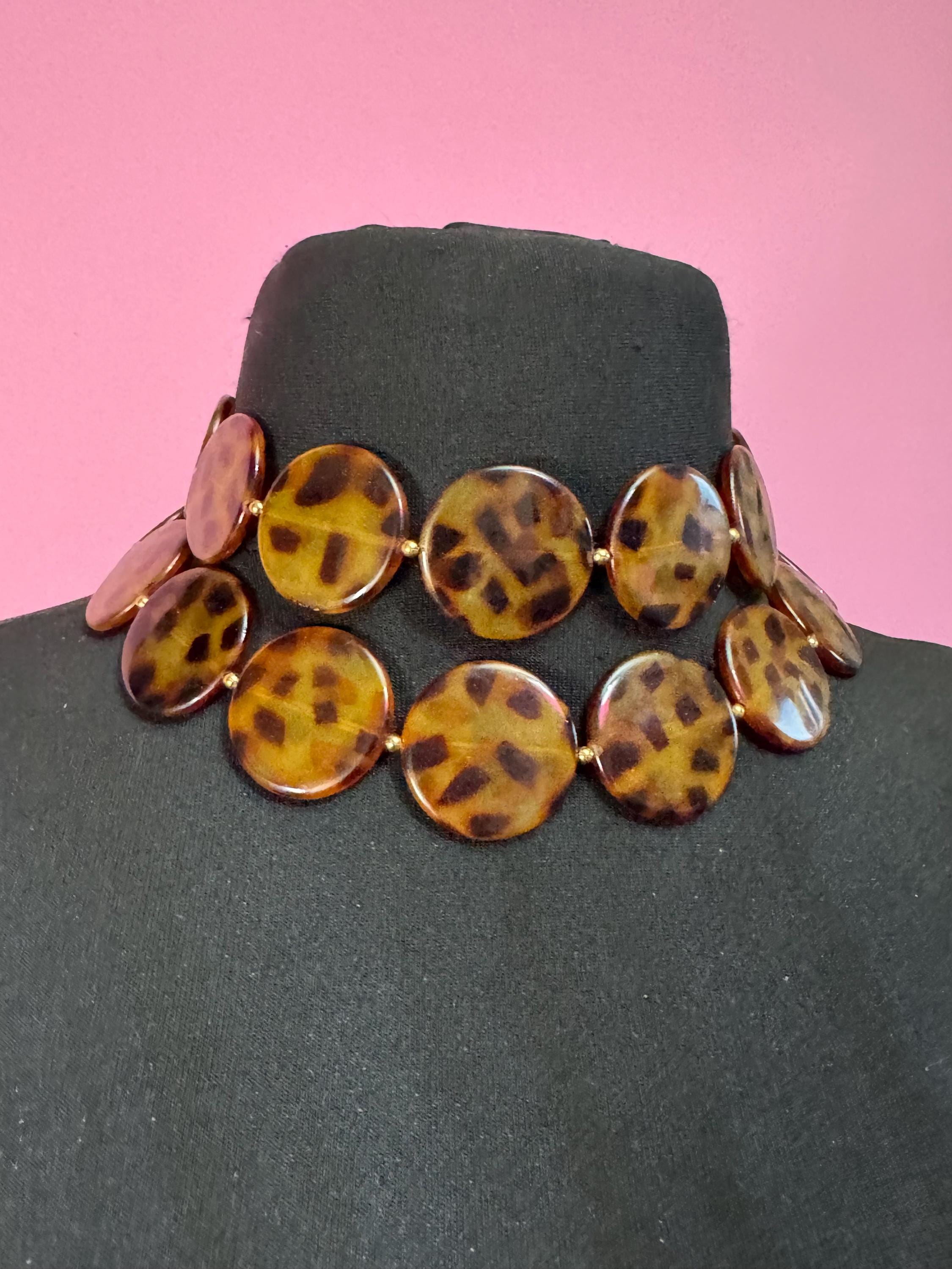 KJL tortoiseshell brown choker necklace, acrylic Kenneth jay lane jewellery